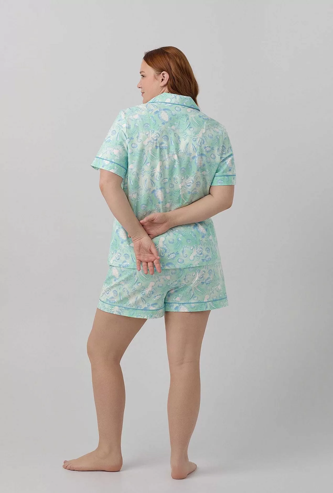 Shorty Sets*Bedhead Pajamas Aquatic Life Short Sleeve Classic Shorty Stretch Jersey Pj Set