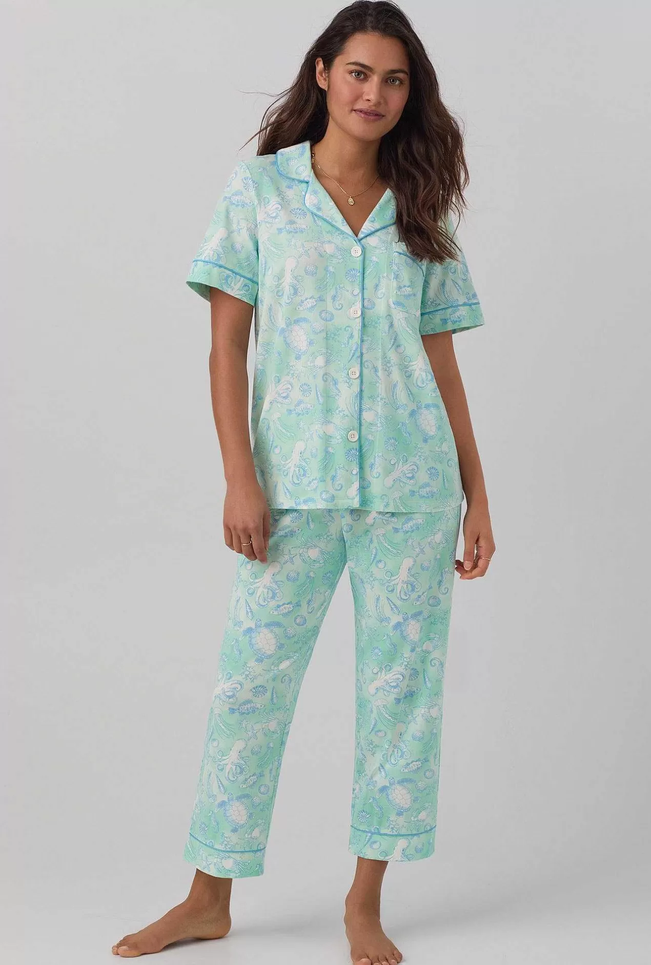 Cropped Sets*Bedhead Pajamas Aquatic Life Short Sleeve Classic Stretch Jersey Cropped Pj Set
