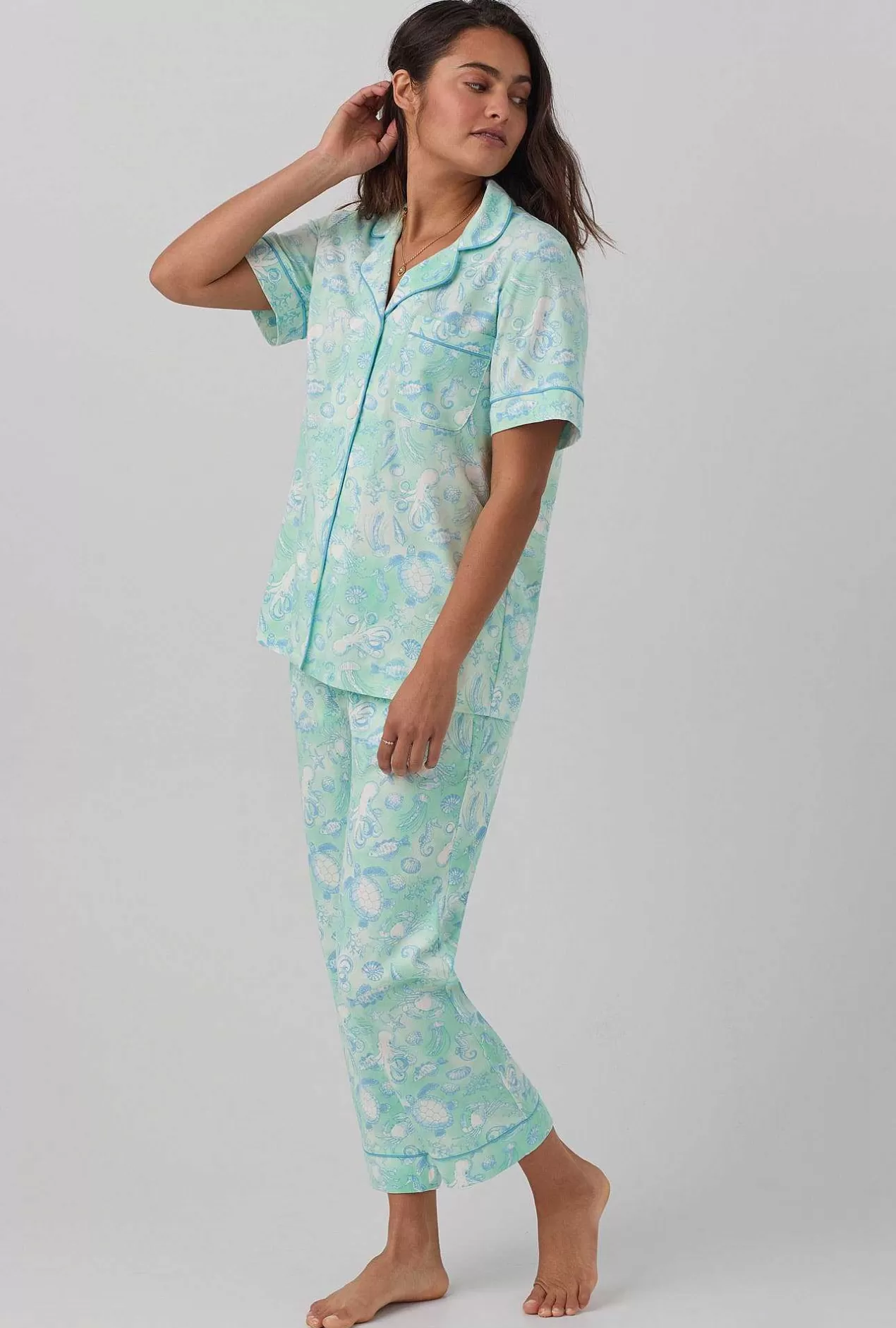 Cropped Sets*Bedhead Pajamas Aquatic Life Short Sleeve Classic Stretch Jersey Cropped Pj Set