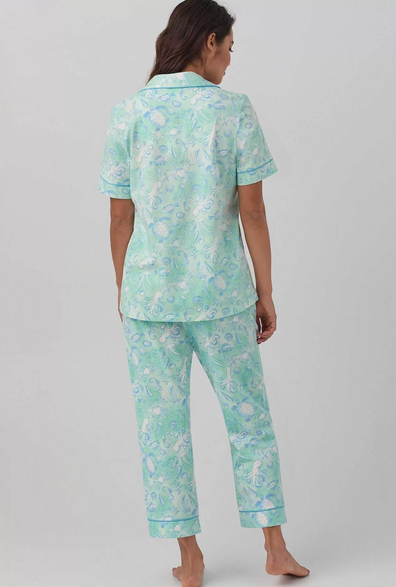 Cropped Sets*Bedhead Pajamas Aquatic Life Short Sleeve Classic Stretch Jersey Cropped Pj Set