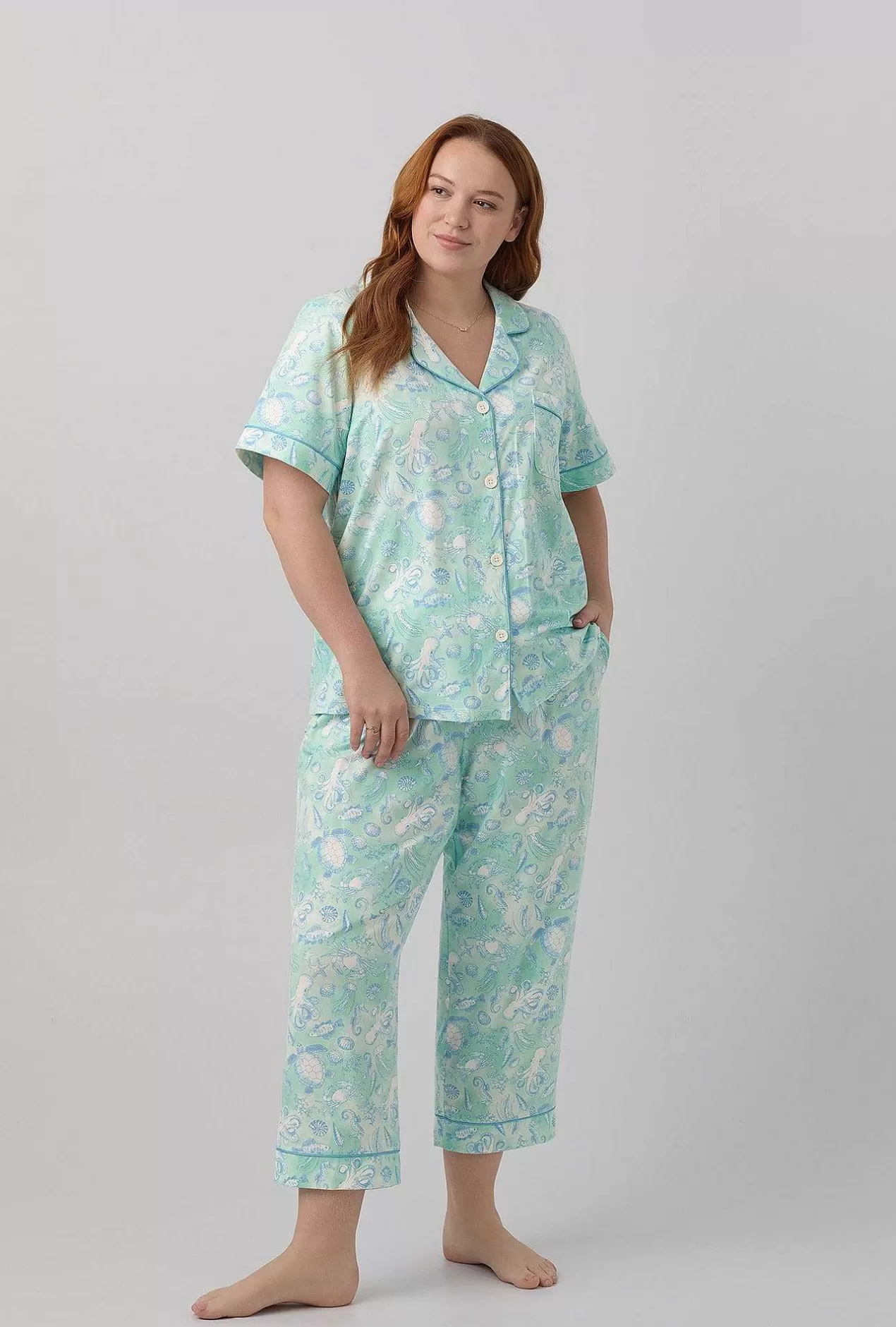 Cropped Sets*Bedhead Pajamas Aquatic Life Short Sleeve Classic Stretch Jersey Cropped Pj Set