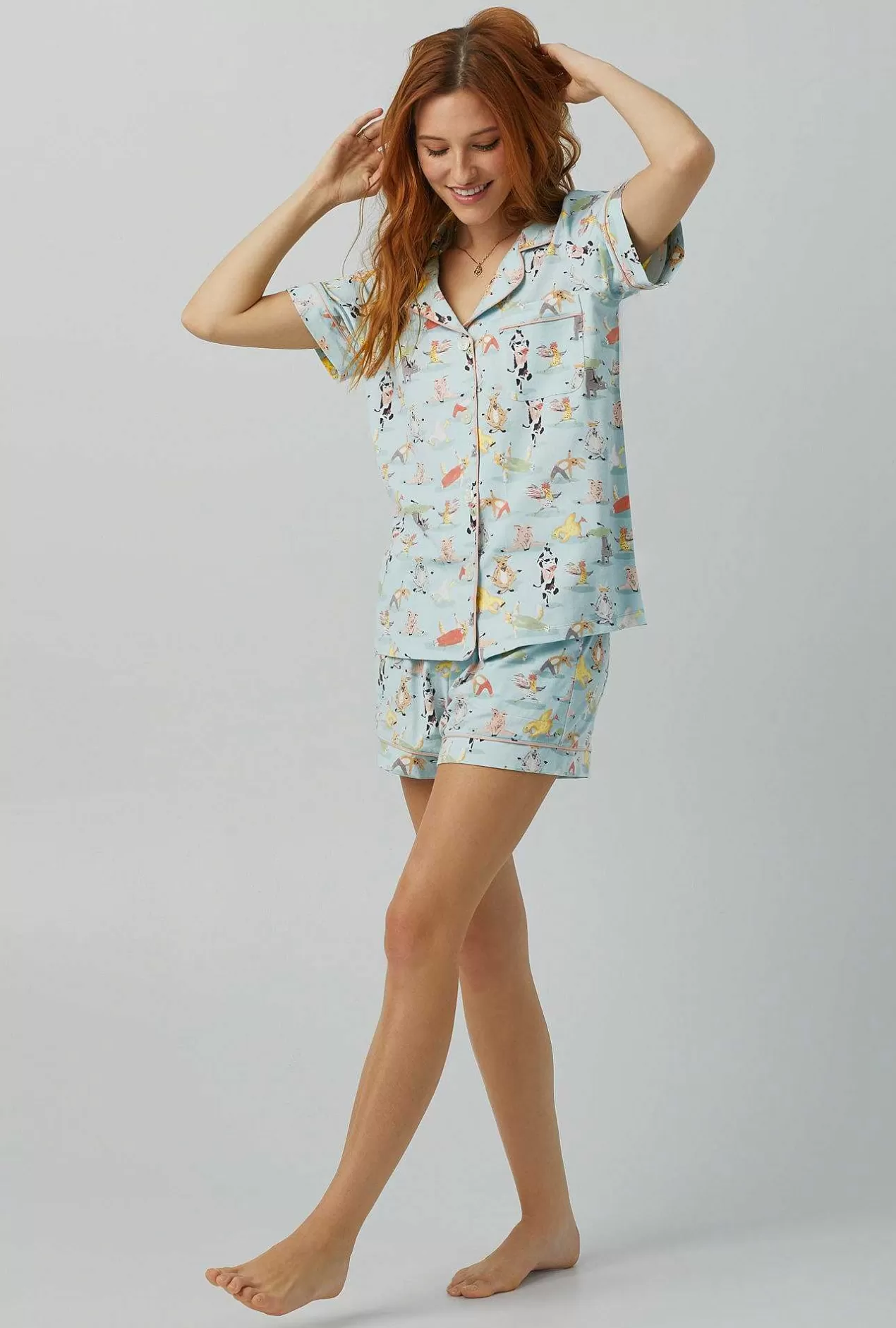 Shorty Sets*Bedhead Pajamas Barnyard Retreat Short Sleeve Classic Shorty Stretch Jersey Pj Set