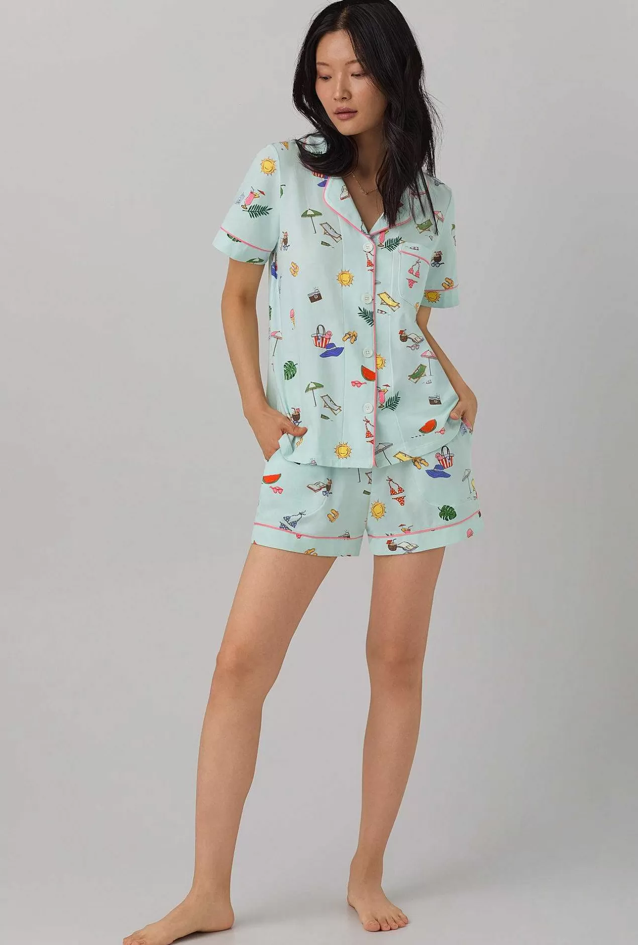 Extended Sizes*Bedhead Pajamas Beach Day Short Sleeve Classic Shorty Stretch Jersey Pj Set