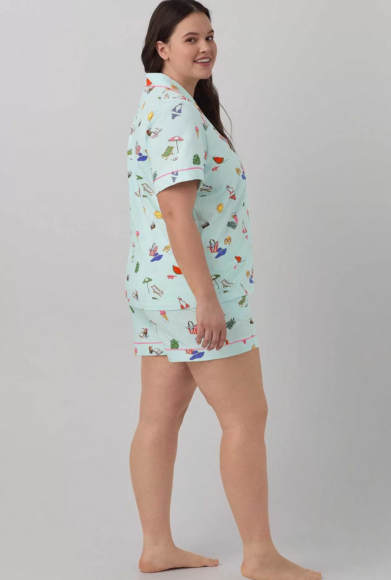 Extended Sizes*Bedhead Pajamas Beach Day Short Sleeve Classic Shorty Stretch Jersey Pj Set