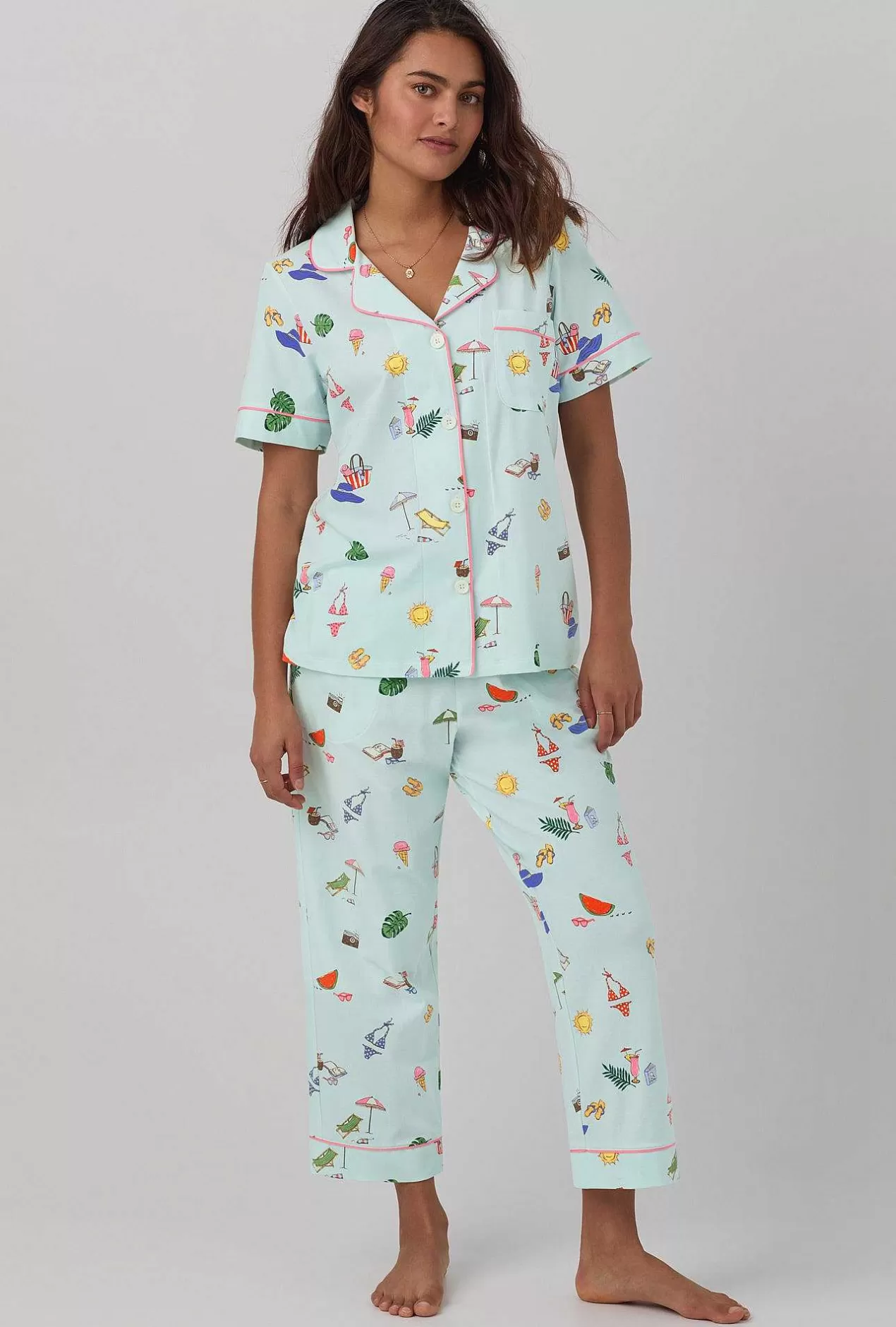 Cropped Sets*Bedhead Pajamas Beach Day Short Sleeve Classic Stretch Jersey Cropped Pj Set