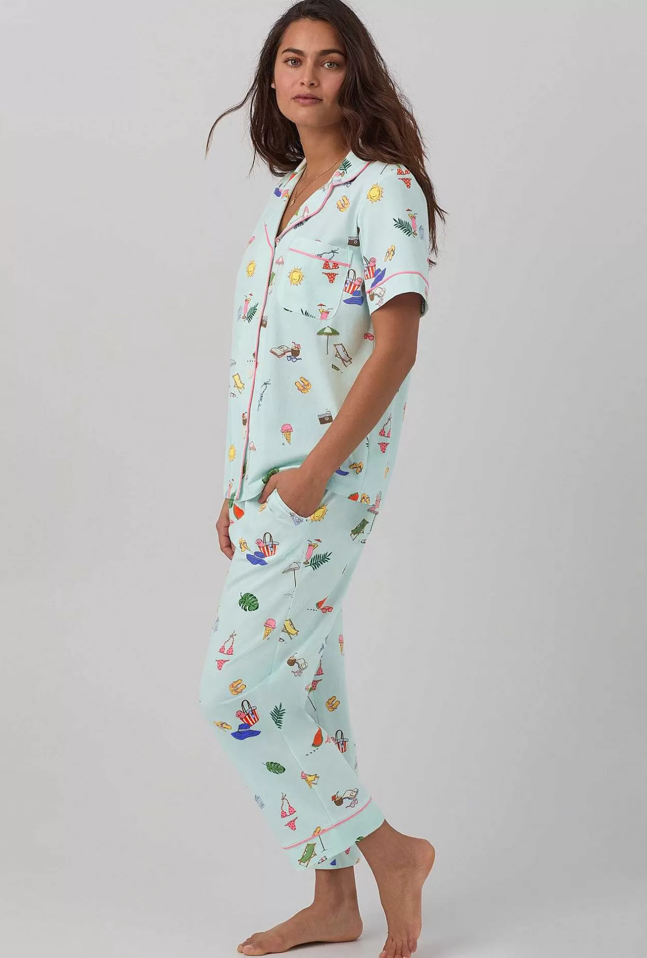 Cropped Sets*Bedhead Pajamas Beach Day Short Sleeve Classic Stretch Jersey Cropped Pj Set