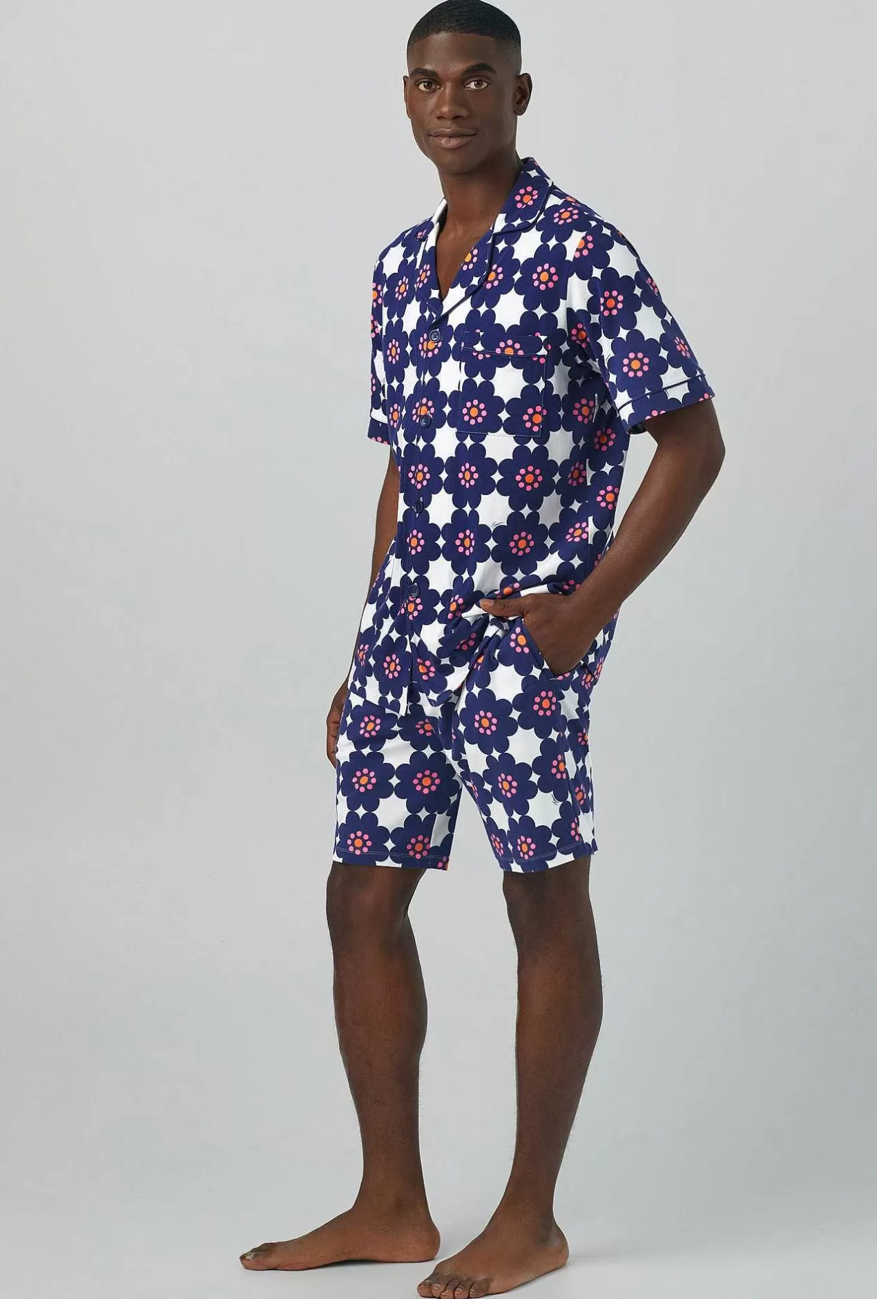 Notch Collar Short Sleep Sets*Bedhead Pajamas Bedhead X Mr. Turk Floral Tile Men'S Short Sleeve Notch Stretch Jersey Short Pj Set