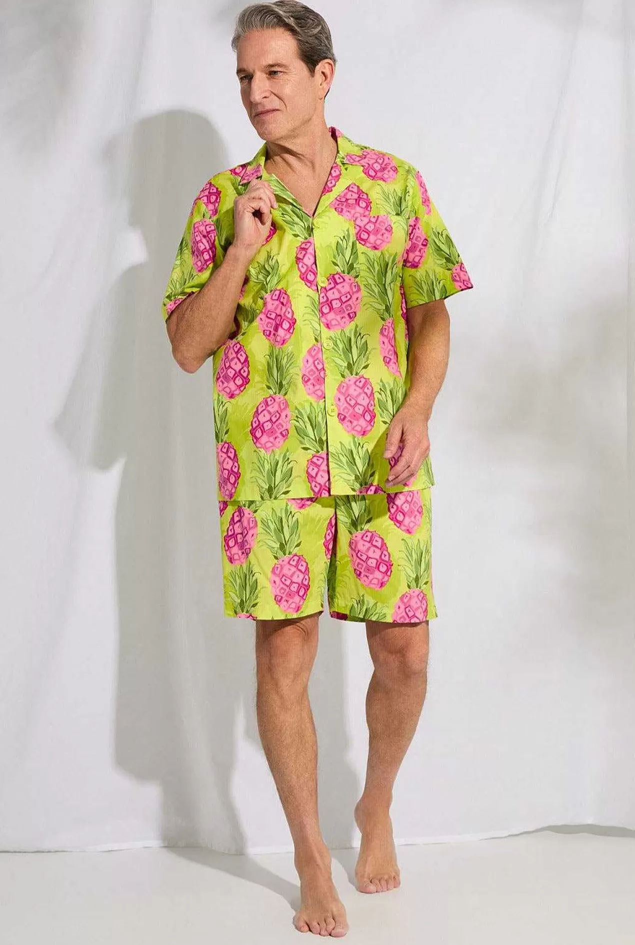 Notch Collar Short Sleep Sets*Bedhead Pajamas Bedhead X Mr. Turk Kiwi Pineapple Men'S Short Sleeve Woven Poplin Short Pj Set