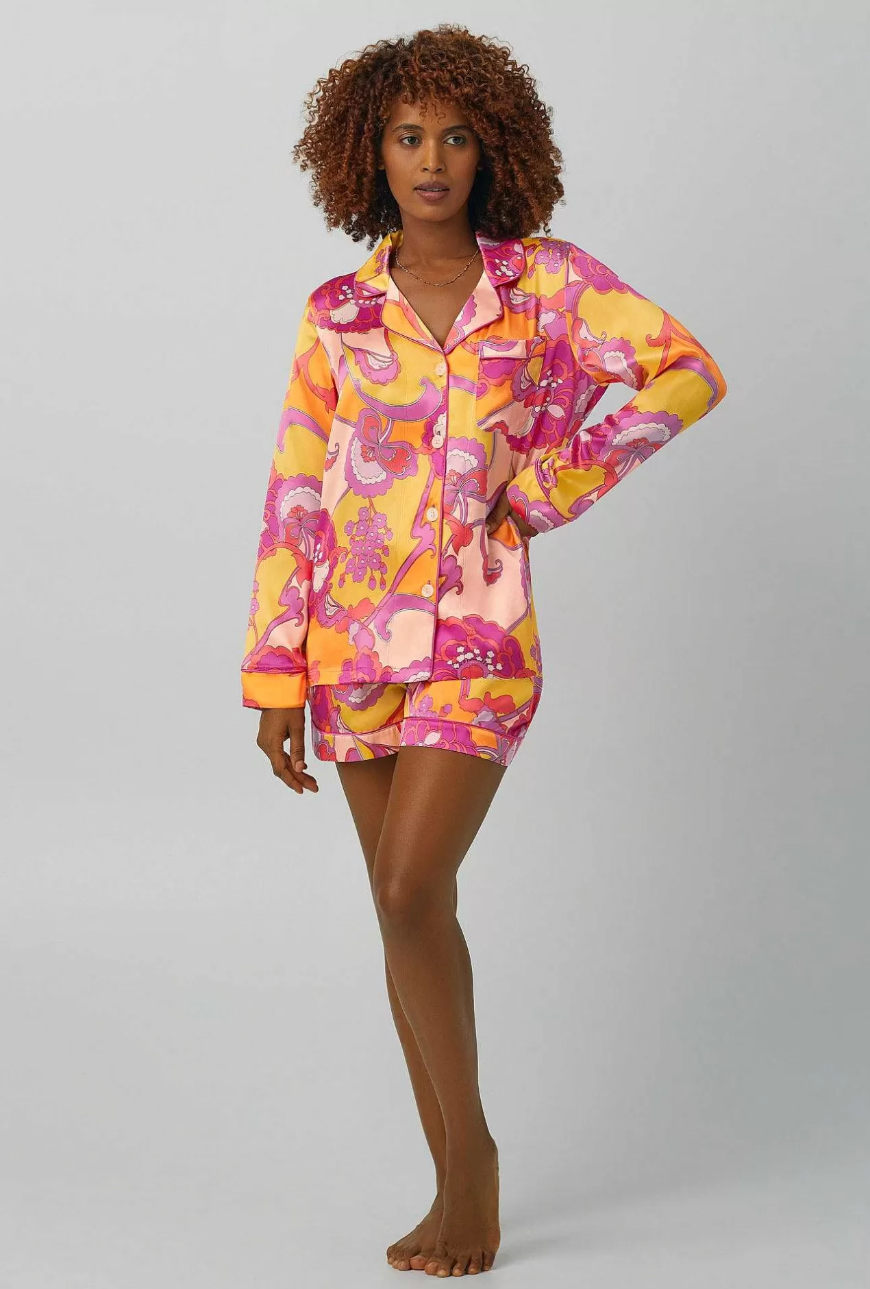Shorty Sets*Bedhead Pajamas Bedhead X Trina Turk Apache Bloom Long Sleeve Classic Washable Silk Satin Shorty Pj Set