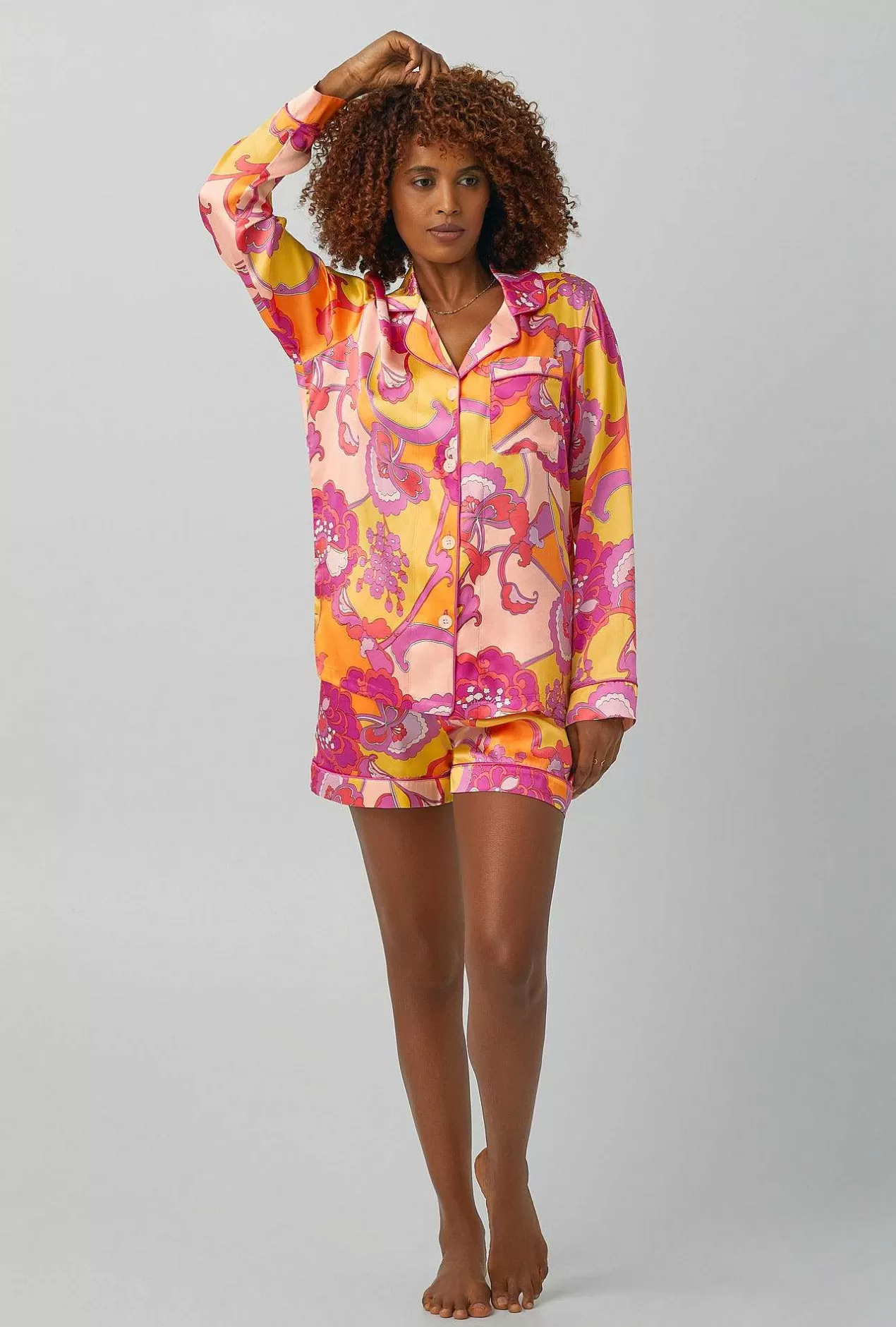 Shorty Sets*Bedhead Pajamas Bedhead X Trina Turk Apache Bloom Long Sleeve Classic Washable Silk Satin Shorty Pj Set