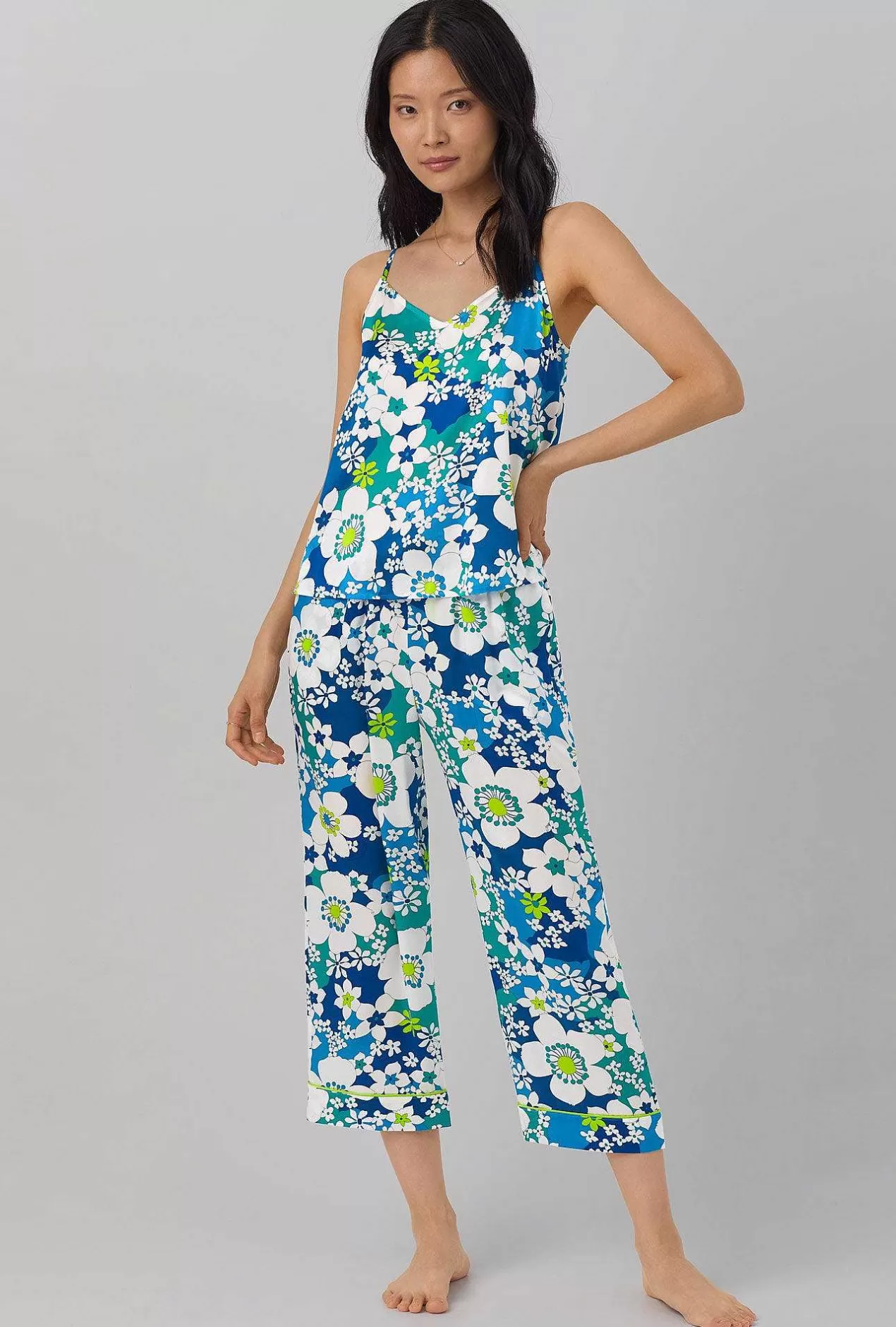 Floral Shop*Bedhead Pajamas Bedhead X Trina Turk Bali Blue Floral Women'S Cami Washable Silk Satin Cropped Pj Set