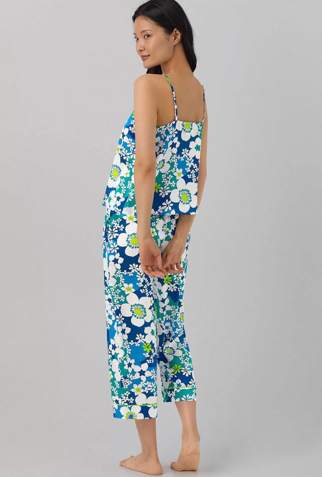 Floral Shop*Bedhead Pajamas Bedhead X Trina Turk Bali Blue Floral Women'S Cami Washable Silk Satin Cropped Pj Set