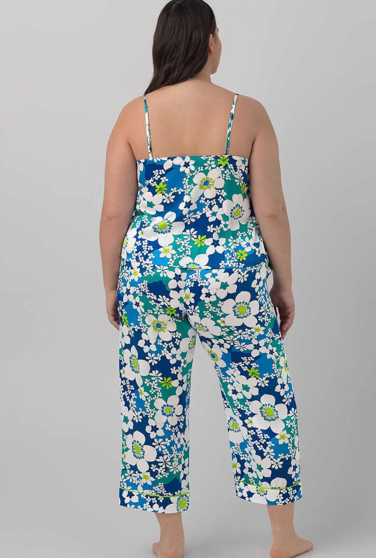 Cropped Sets*Bedhead Pajamas Bedhead X Trina Turk Bali Blue Floral Women'S Cami Washable Silk Satin Cropped Pj Set