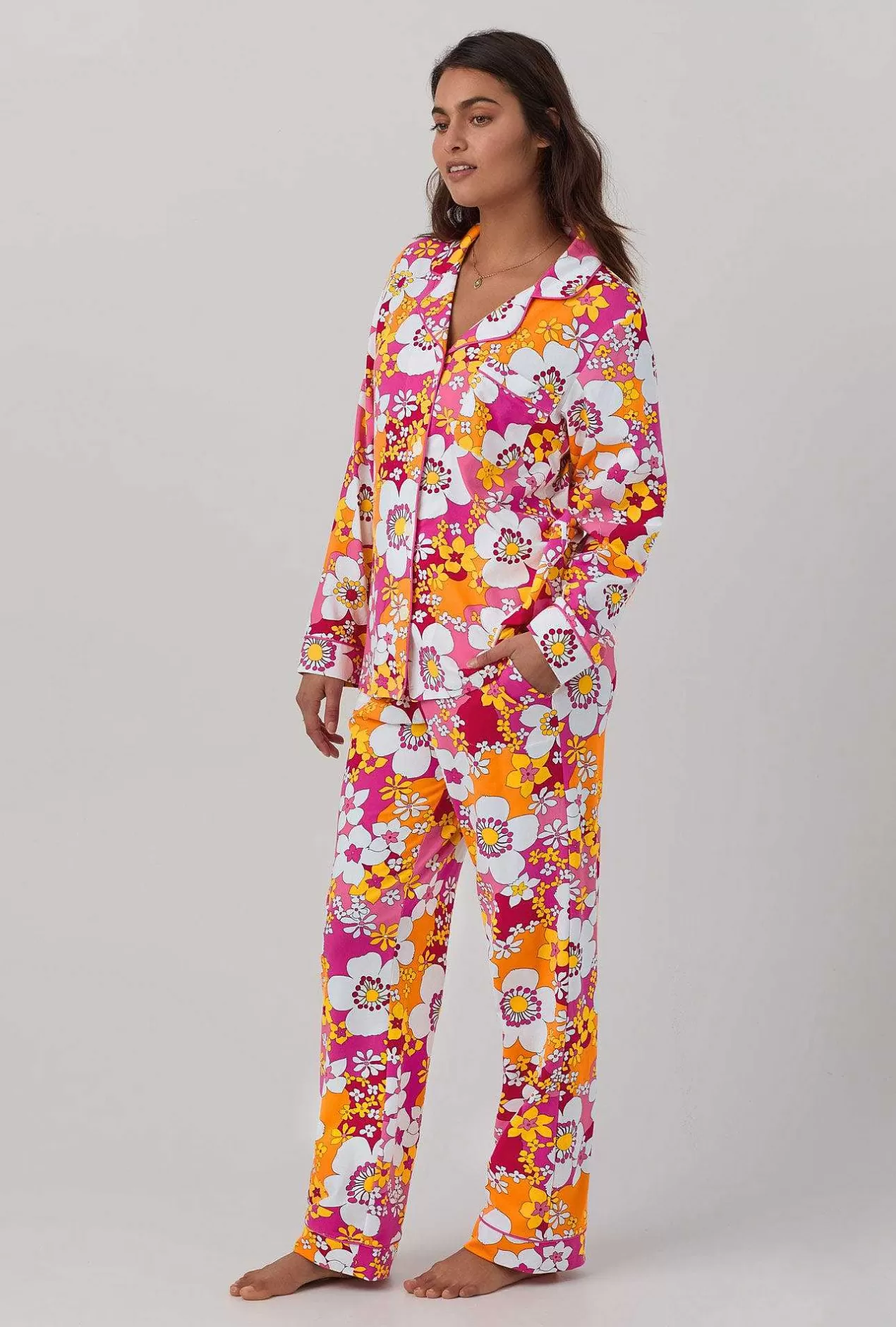 Long Sleep Sets*Bedhead Pajamas Bedhead X Trina Turk Bali Pink Floral Women'S Long Sleeve Classic Stretch Jersey Pj Set