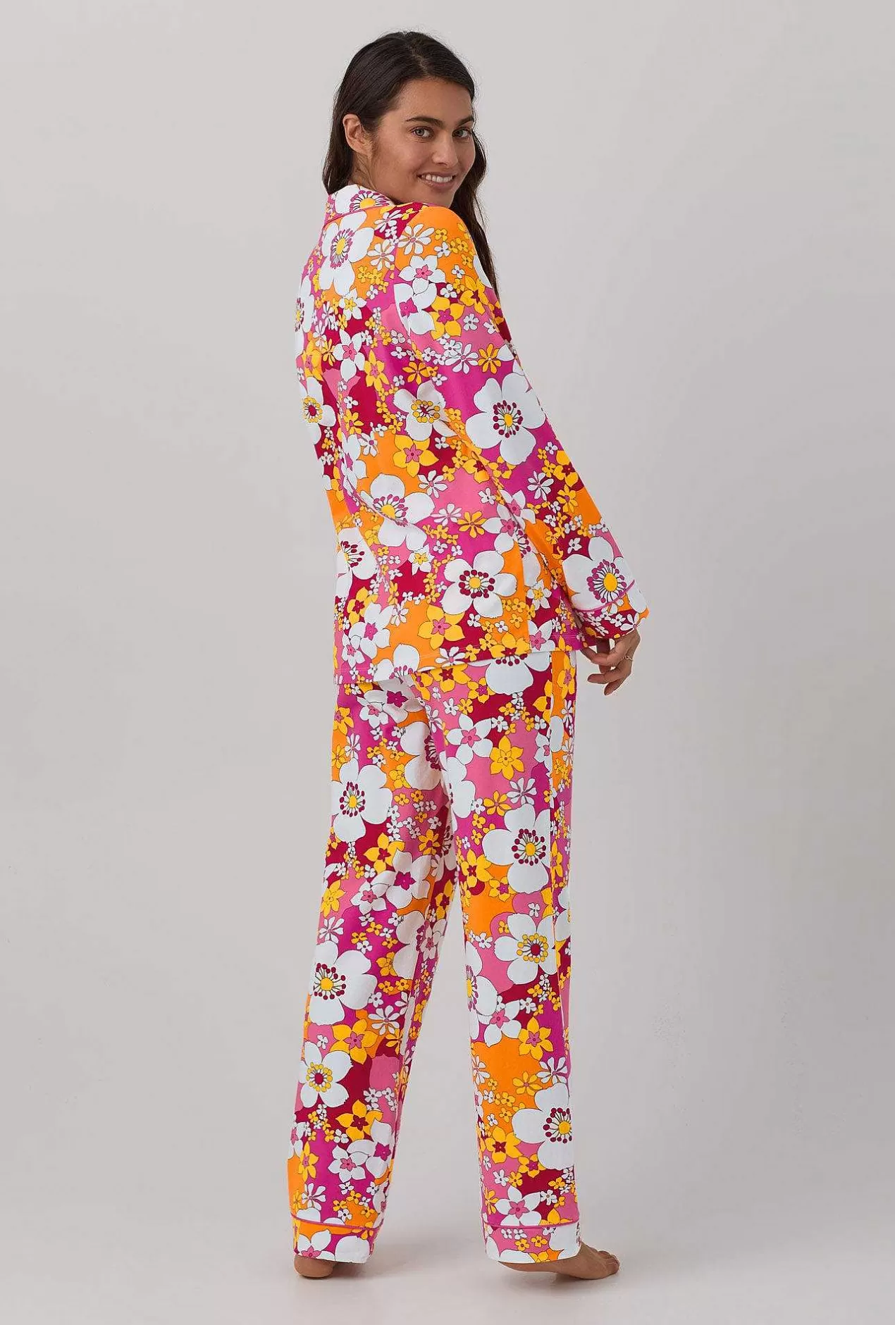 Extended Sizes*Bedhead Pajamas Bedhead X Trina Turk Bali Pink Floral Women'S Long Sleeve Classic Stretch Jersey Pj Set