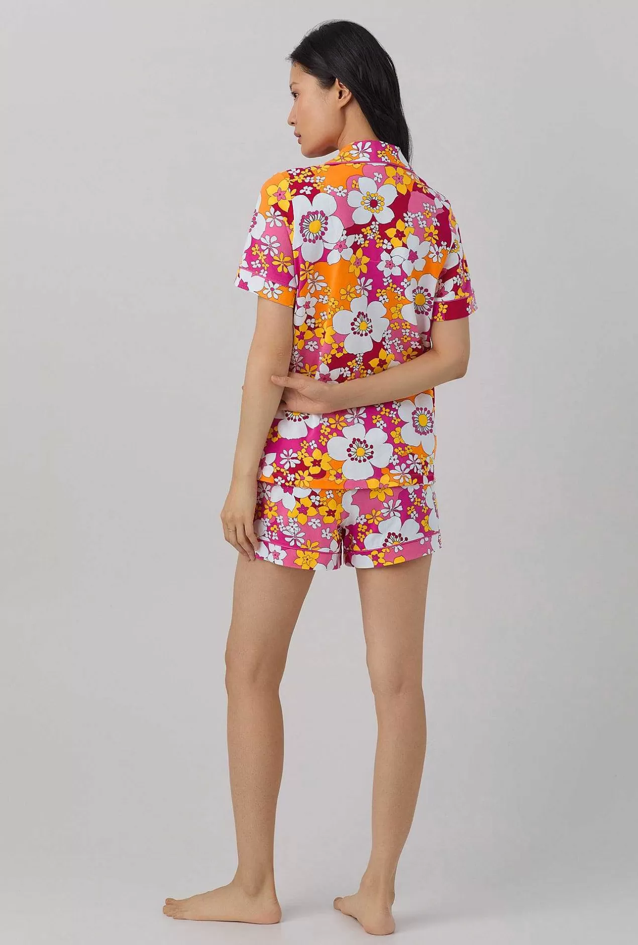 Shorty Sets*Bedhead Pajamas Bedhead X Trina Turk Bali Pink Floral Women'S Short Sleeve Classic Shorty Stretch Jersey Pj Set