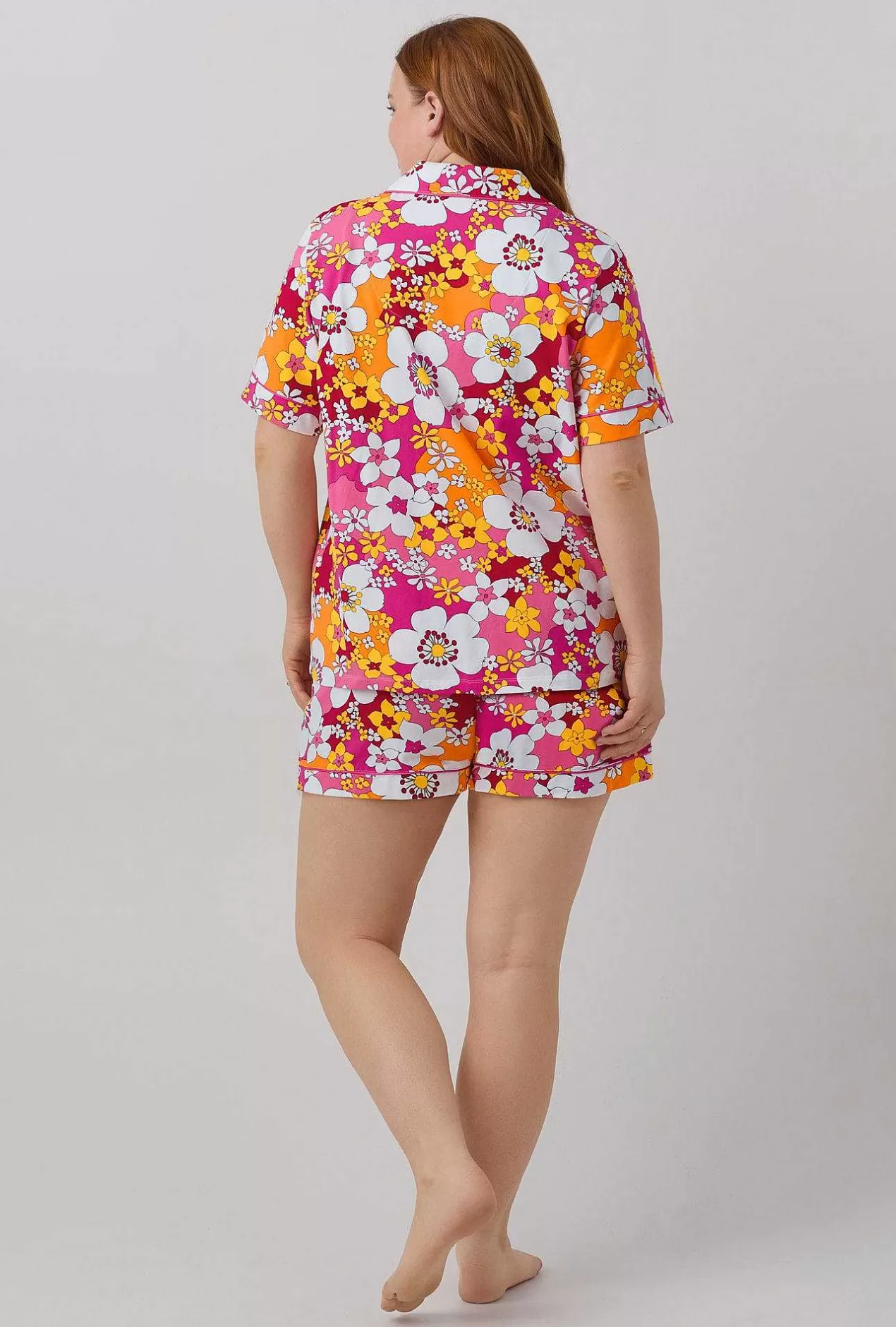 Shorty Sets*Bedhead Pajamas Bedhead X Trina Turk Bali Pink Floral Women'S Short Sleeve Classic Shorty Stretch Jersey Pj Set