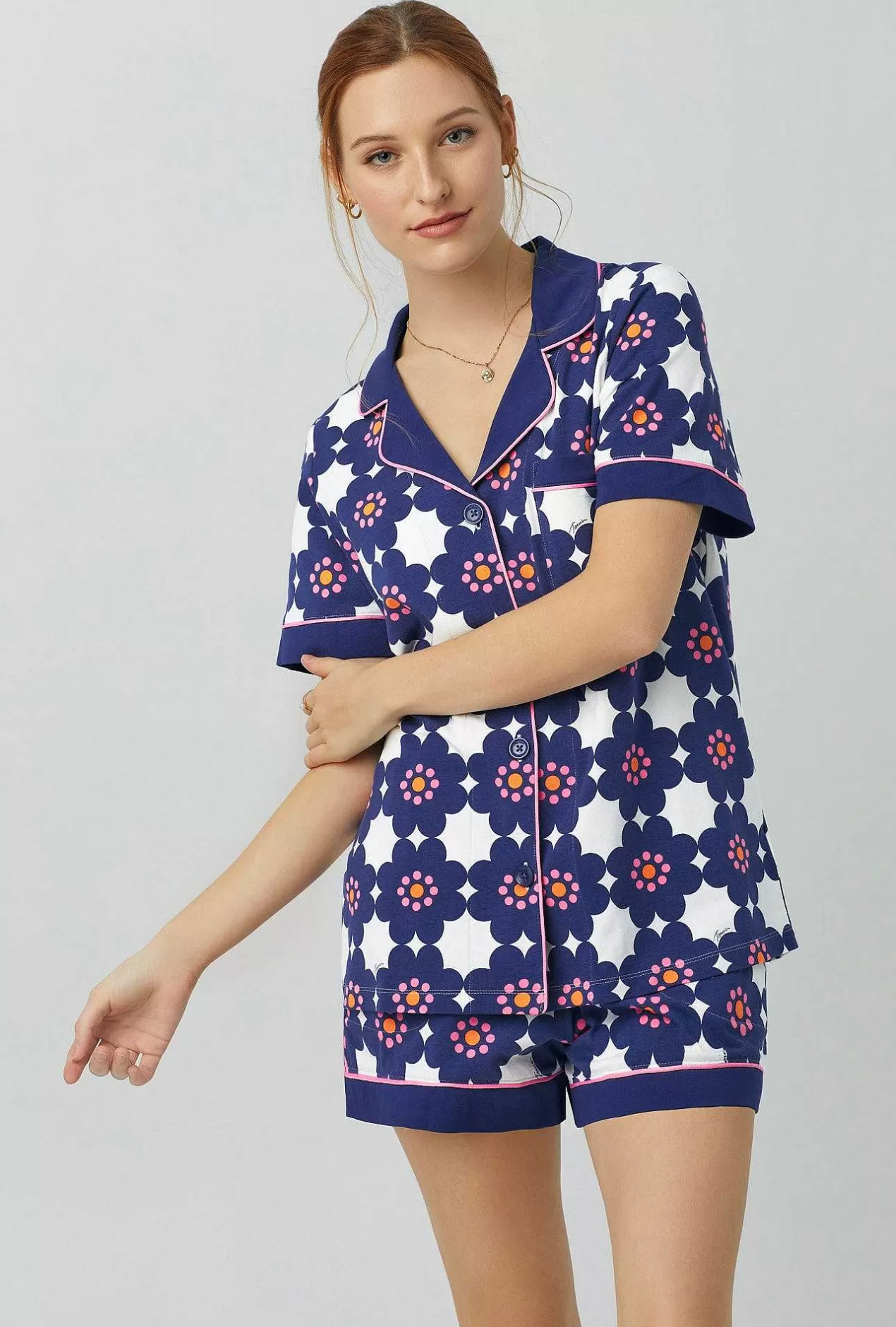 Shorty Sets*Bedhead Pajamas Bedhead X Trina Turk Floral Tile Short Sleeve Classic Shorty Stretch Jersey Pj Set