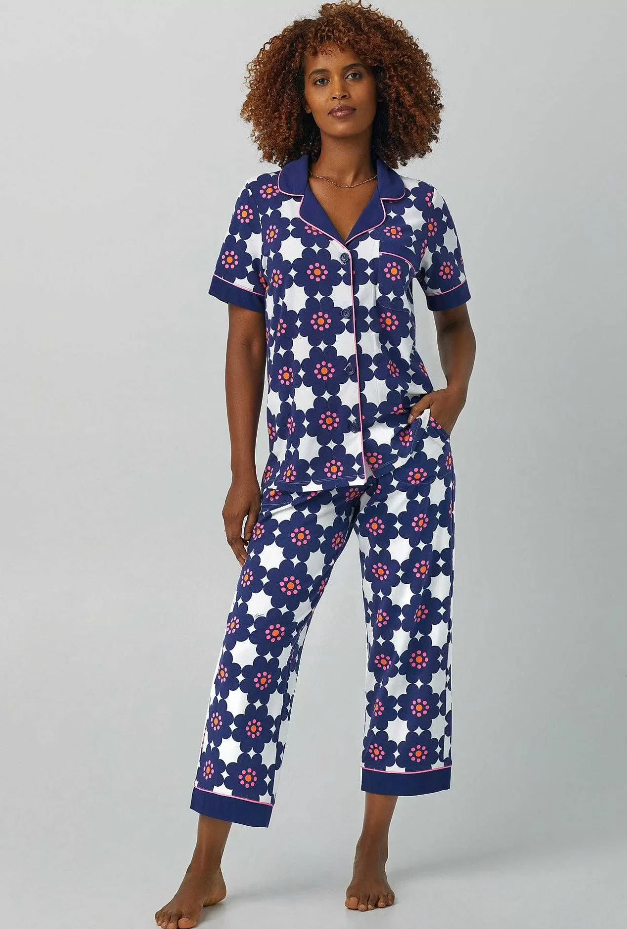 Cropped Sets*Bedhead Pajamas Bedhead X Trina Turk Floral Tile Short Sleeve Classic Stretch Jersey Cropped Pj Set