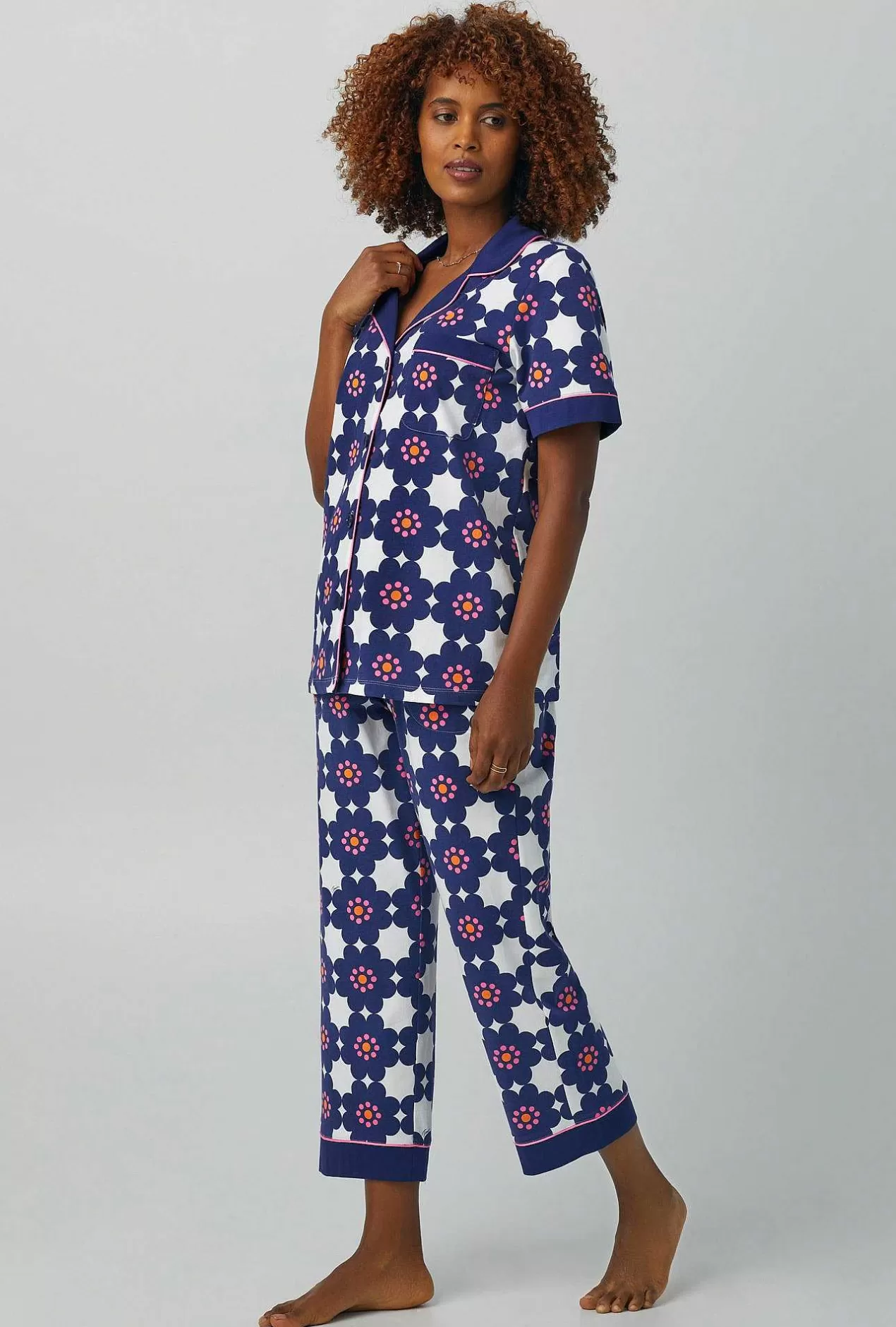 Cropped Sets*Bedhead Pajamas Bedhead X Trina Turk Floral Tile Short Sleeve Classic Stretch Jersey Cropped Pj Set