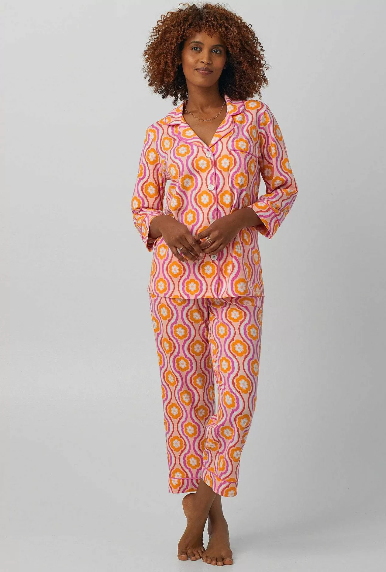 Cropped Sets*Bedhead Pajamas Bedhead X Trina Turk Flower Swirl 3/4 Sleeve Classic Stretch Jersey Cropped Pj Set