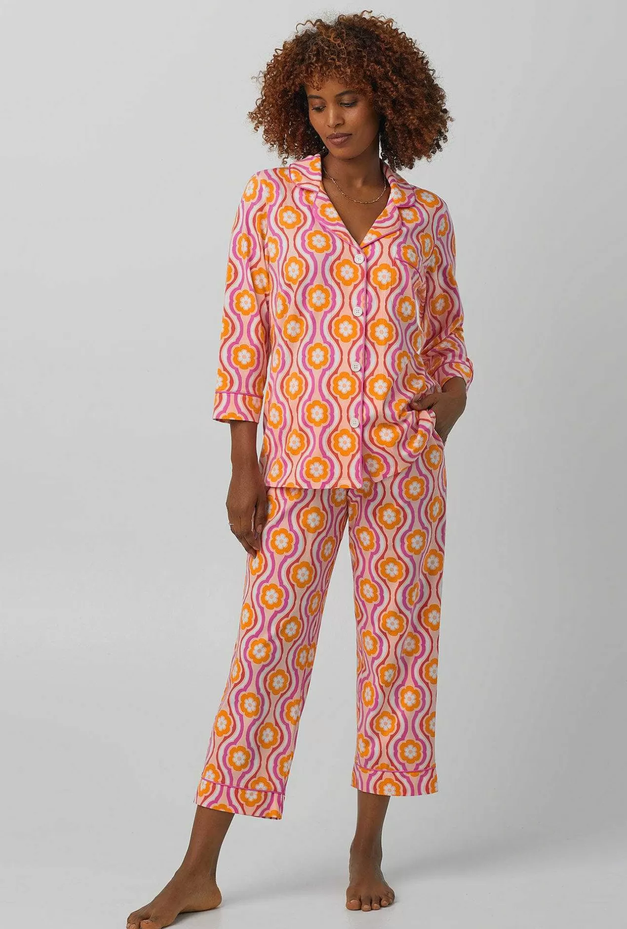 Cropped Sets*Bedhead Pajamas Bedhead X Trina Turk Flower Swirl 3/4 Sleeve Classic Stretch Jersey Cropped Pj Set