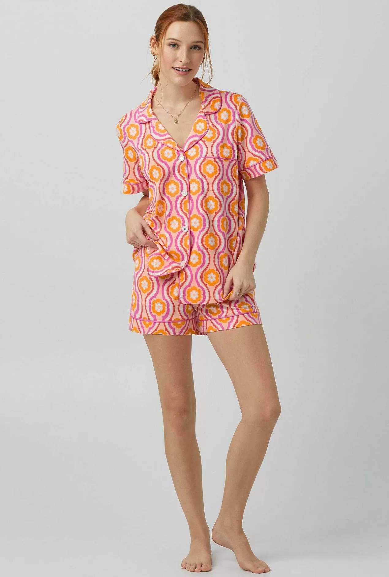 Shorty Sets*Bedhead Pajamas Bedhead X Trina Turk Flower Swirl Short Sleeve Classic Shorty Stretch Jersey Pj Set
