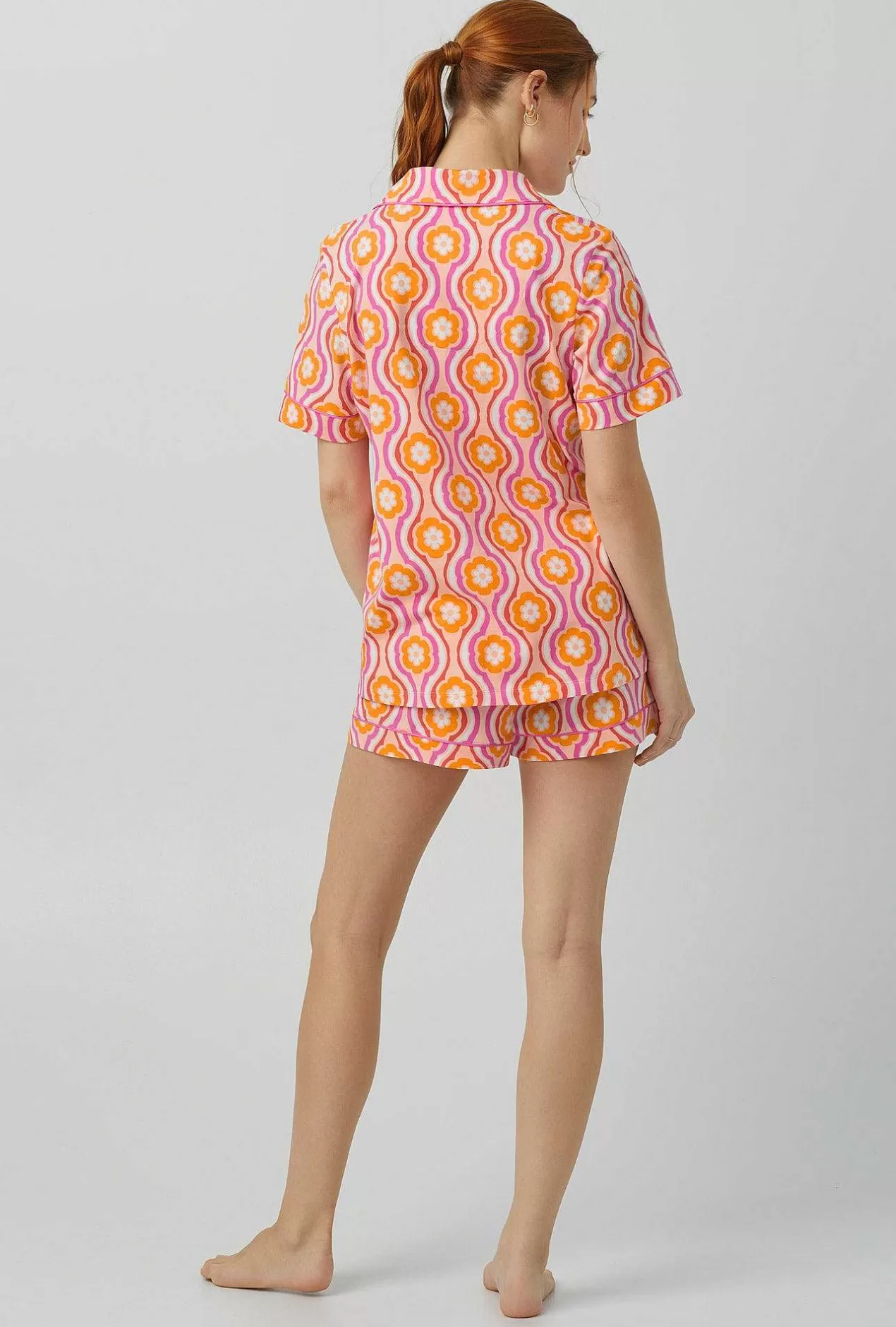 Shorty Sets*Bedhead Pajamas Bedhead X Trina Turk Flower Swirl Short Sleeve Classic Shorty Stretch Jersey Pj Set
