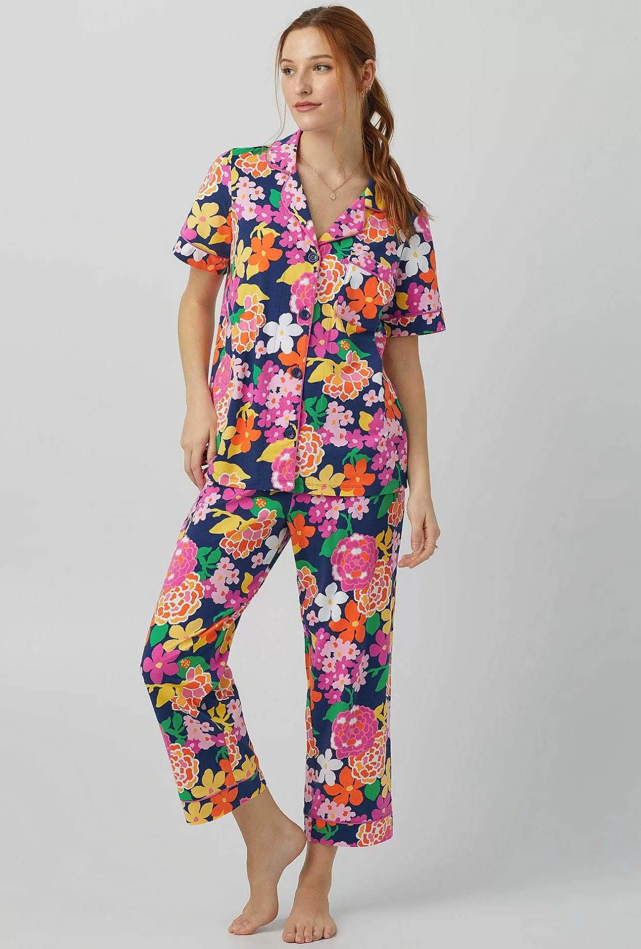Cropped Sets*Bedhead Pajamas Bedhead X Trina Turk Greenhouse Floral Short Sleeve Classic Stretch Jersey Cropped Pj Set