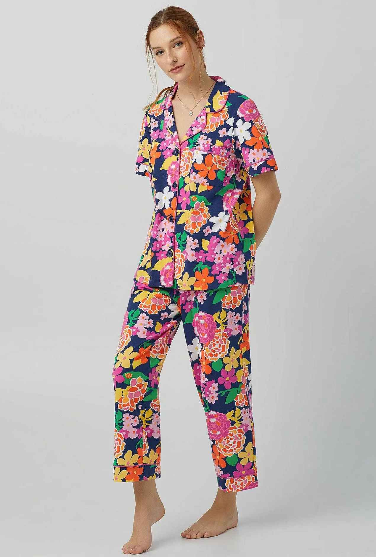 Cropped Sets*Bedhead Pajamas Bedhead X Trina Turk Greenhouse Floral Short Sleeve Classic Stretch Jersey Cropped Pj Set