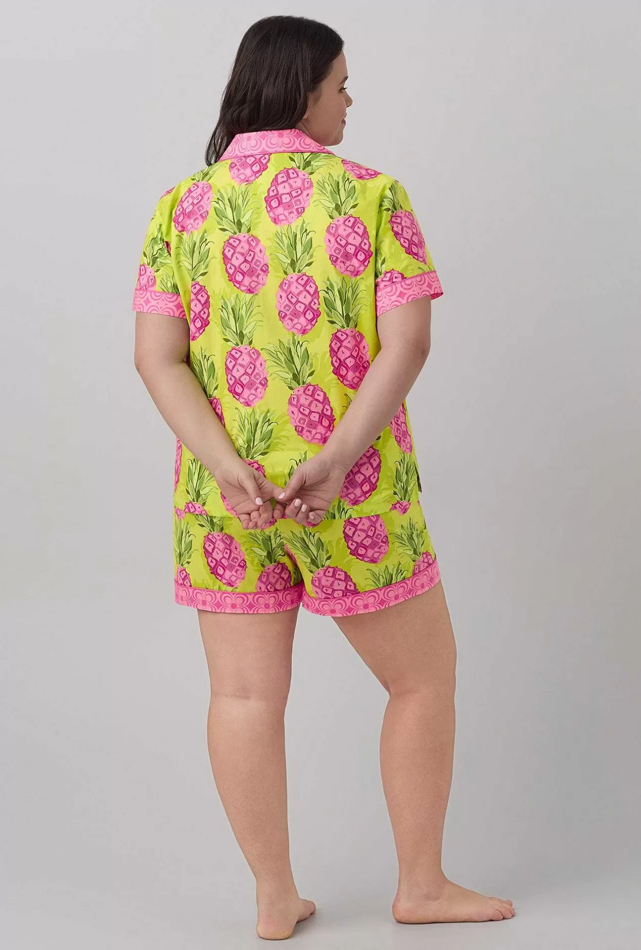 Shorty Sets*Bedhead Pajamas Bedhead X Trina Turk Kiwi Pineapple Short Sleeve Classic Shorty Woven Cotton Poplin Pj Set