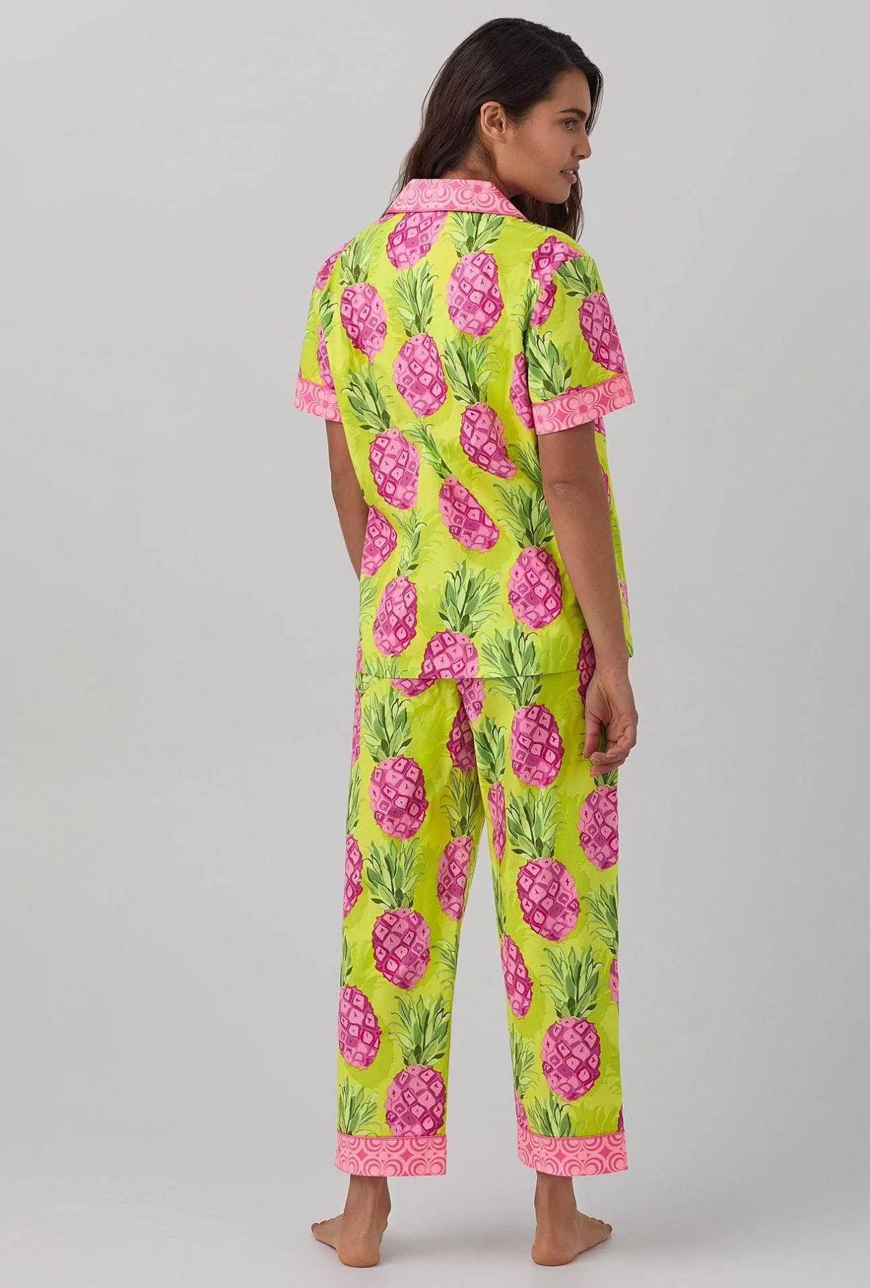 Cropped Sets*Bedhead Pajamas Bedhead X Trina Turk Kiwi Pineapple Short Sleeve Classic Woven Cotton Poplin Cropped Pj Set