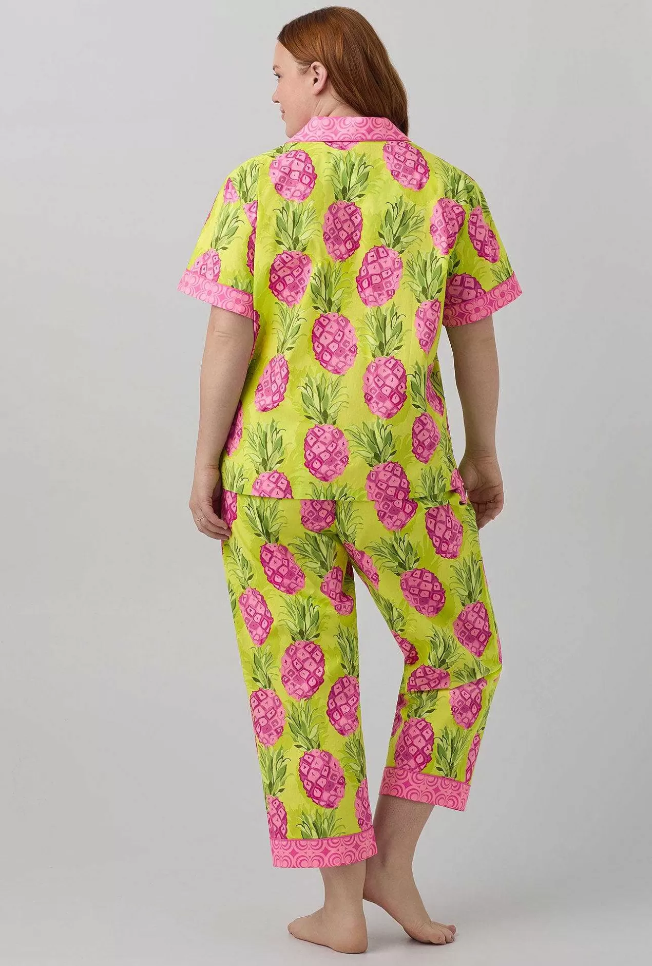 Cropped Sets*Bedhead Pajamas Bedhead X Trina Turk Kiwi Pineapple Short Sleeve Classic Woven Cotton Poplin Cropped Pj Set
