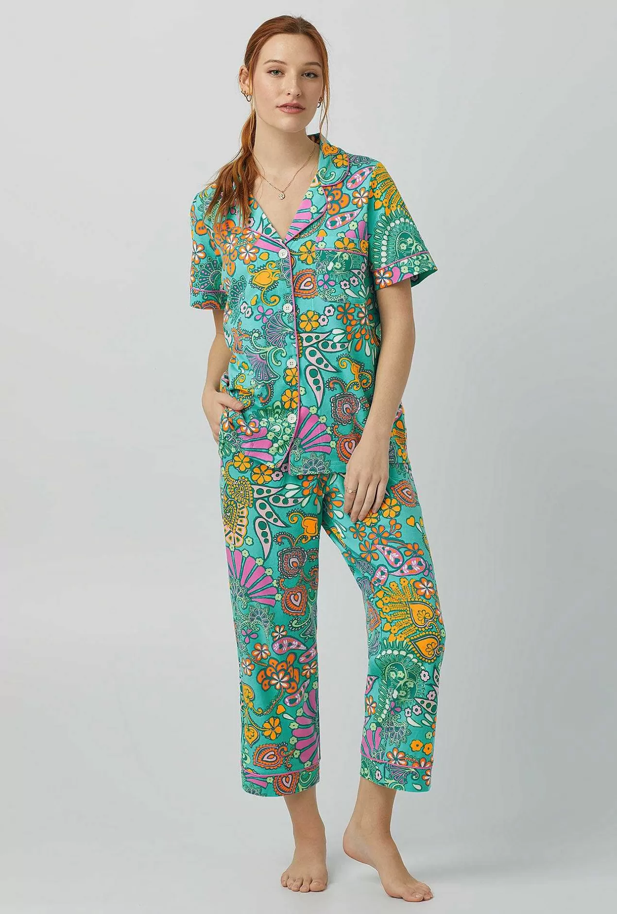 Cropped Sets*Bedhead Pajamas Bedhead X Trina Turk Nandini Short Sleeve Classic Stretch Jersey Cropped Pj Set