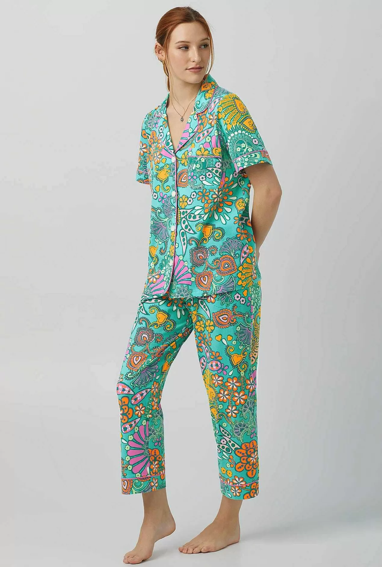 Cropped Sets*Bedhead Pajamas Bedhead X Trina Turk Nandini Short Sleeve Classic Stretch Jersey Cropped Pj Set