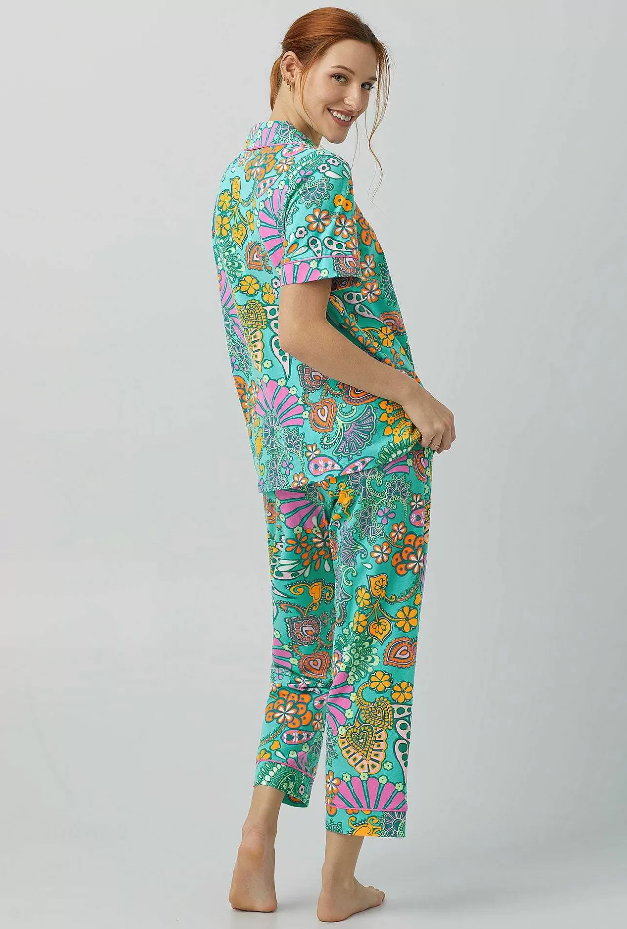 Cropped Sets*Bedhead Pajamas Bedhead X Trina Turk Nandini Short Sleeve Classic Stretch Jersey Cropped Pj Set