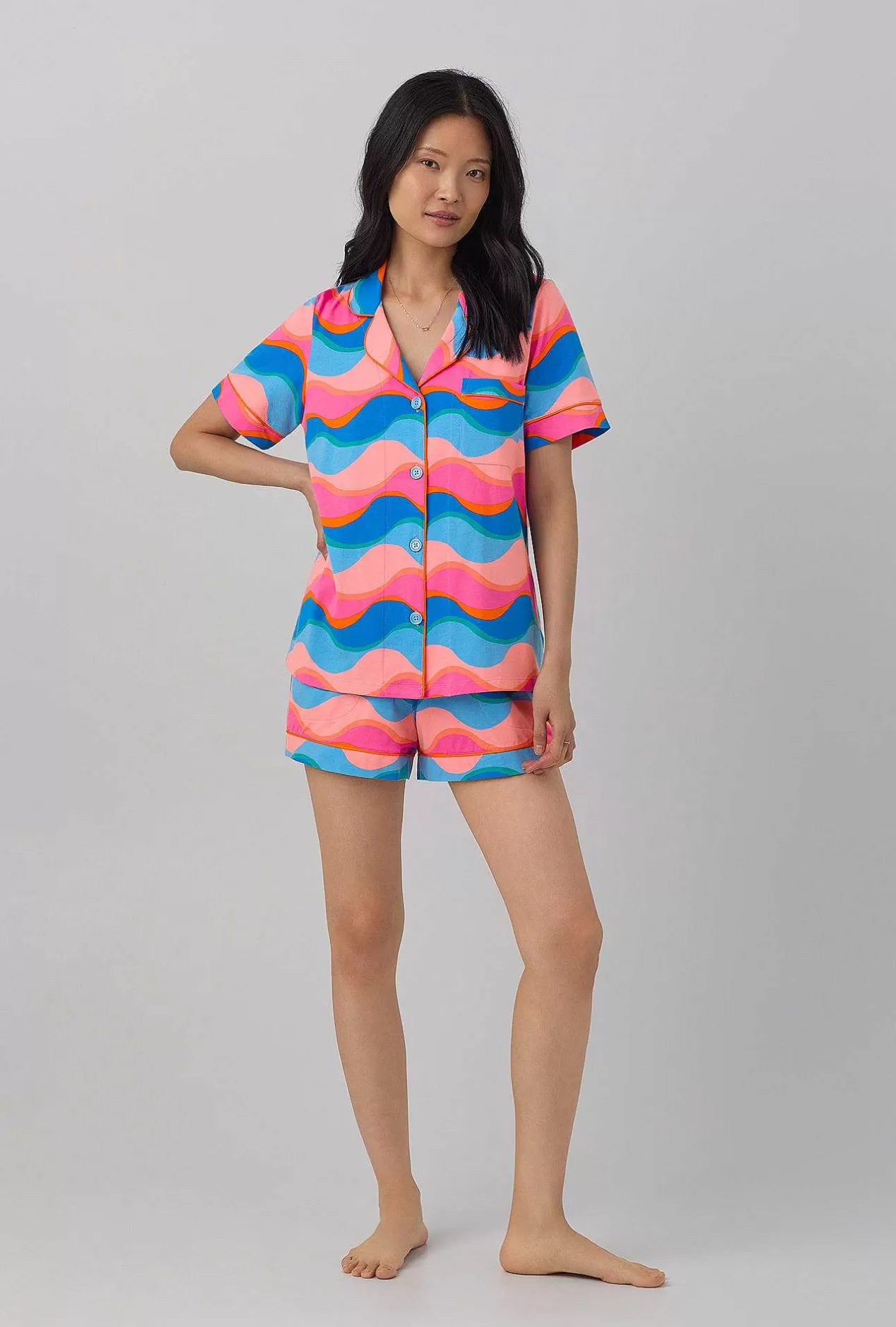 Extended Sizes*Bedhead Pajamas Bedhead X Trina Turk New Wave Women'S Short Sleeve Classic Shorty Stretch Jersey Pj Set