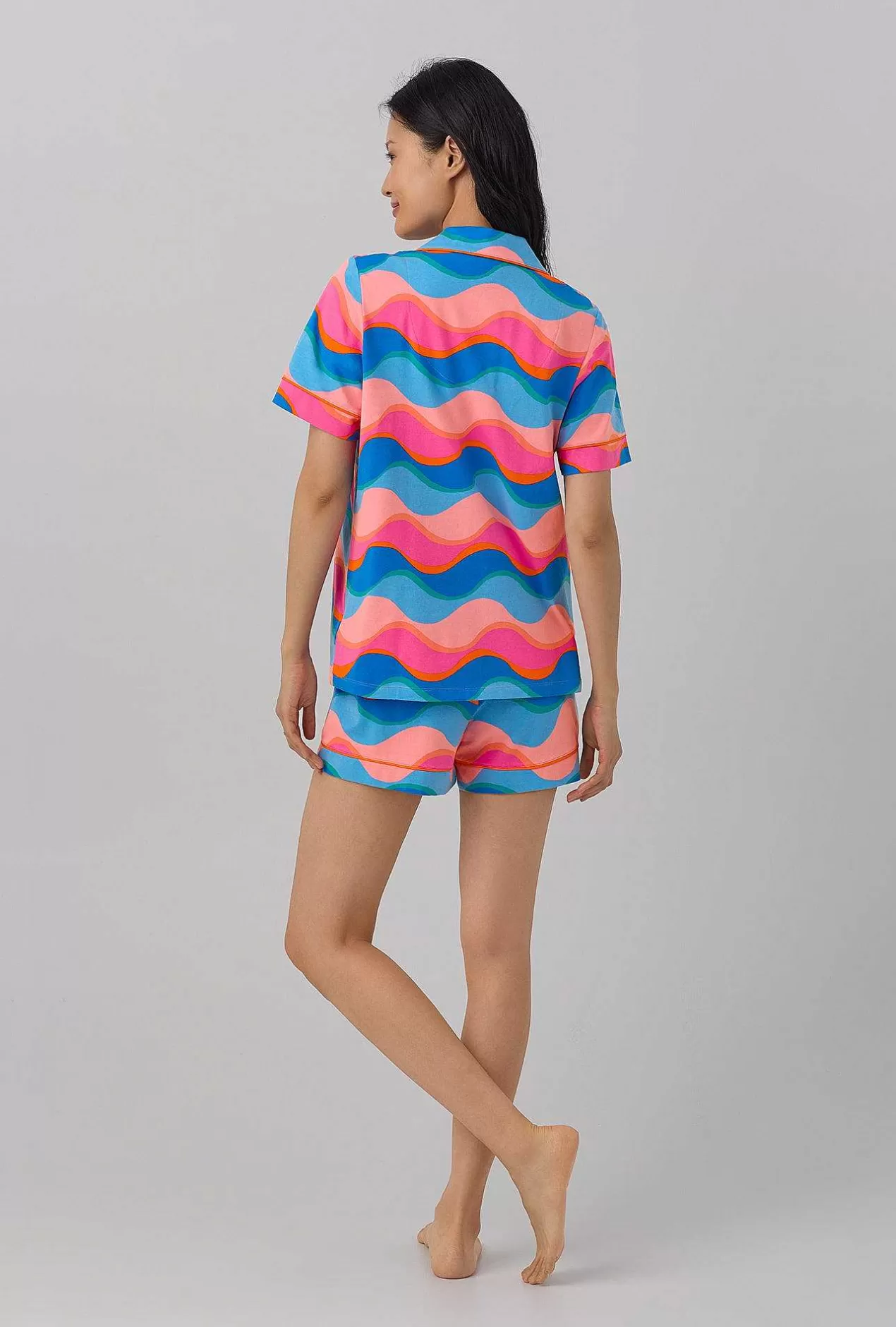 Shorty Sets*Bedhead Pajamas Bedhead X Trina Turk New Wave Women'S Short Sleeve Classic Shorty Stretch Jersey Pj Set