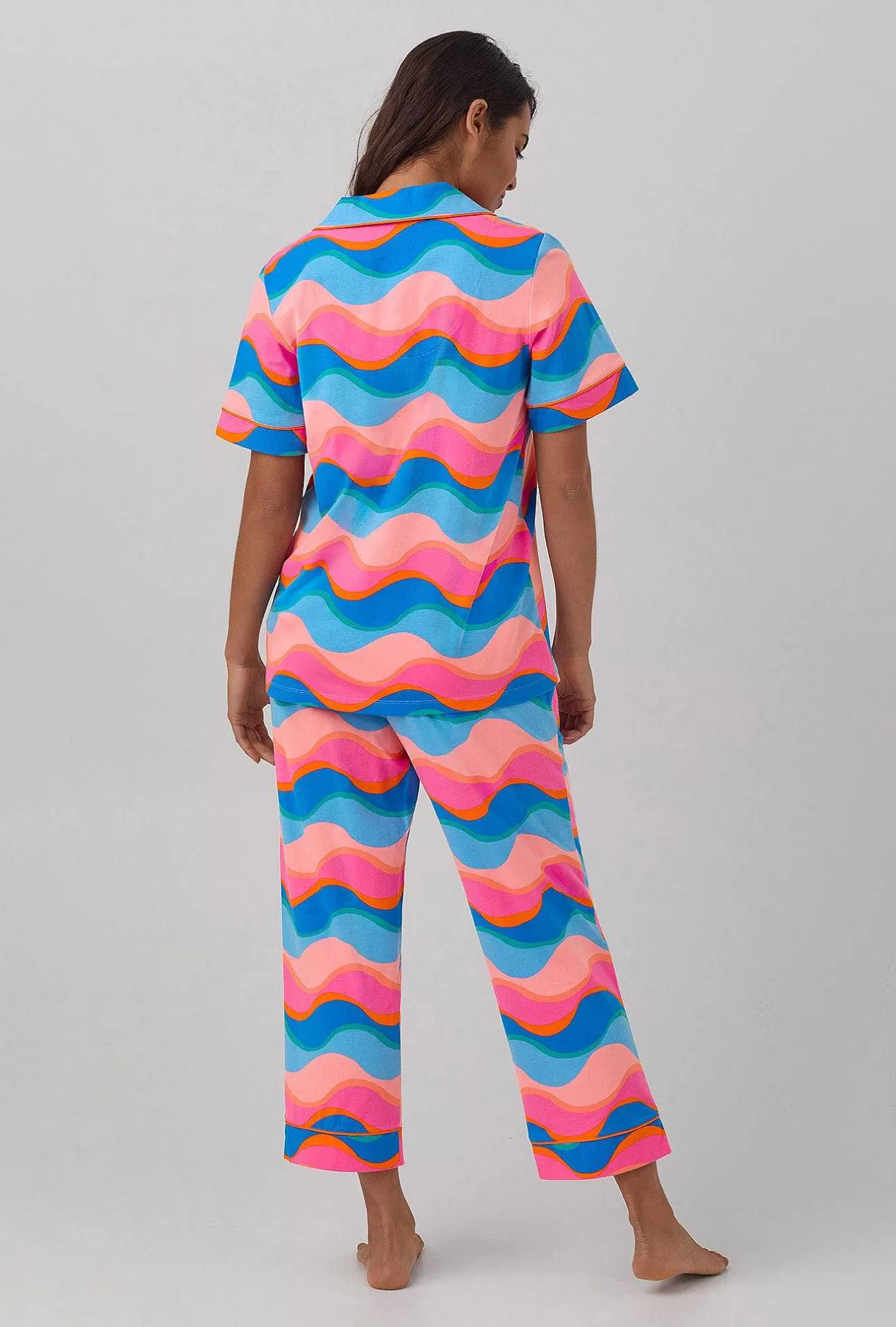 Cropped Sets*Bedhead Pajamas Bedhead X Trina Turk New Wave Women'S Short Sleeve Classic Stretch Jersey Cropped Pj Set