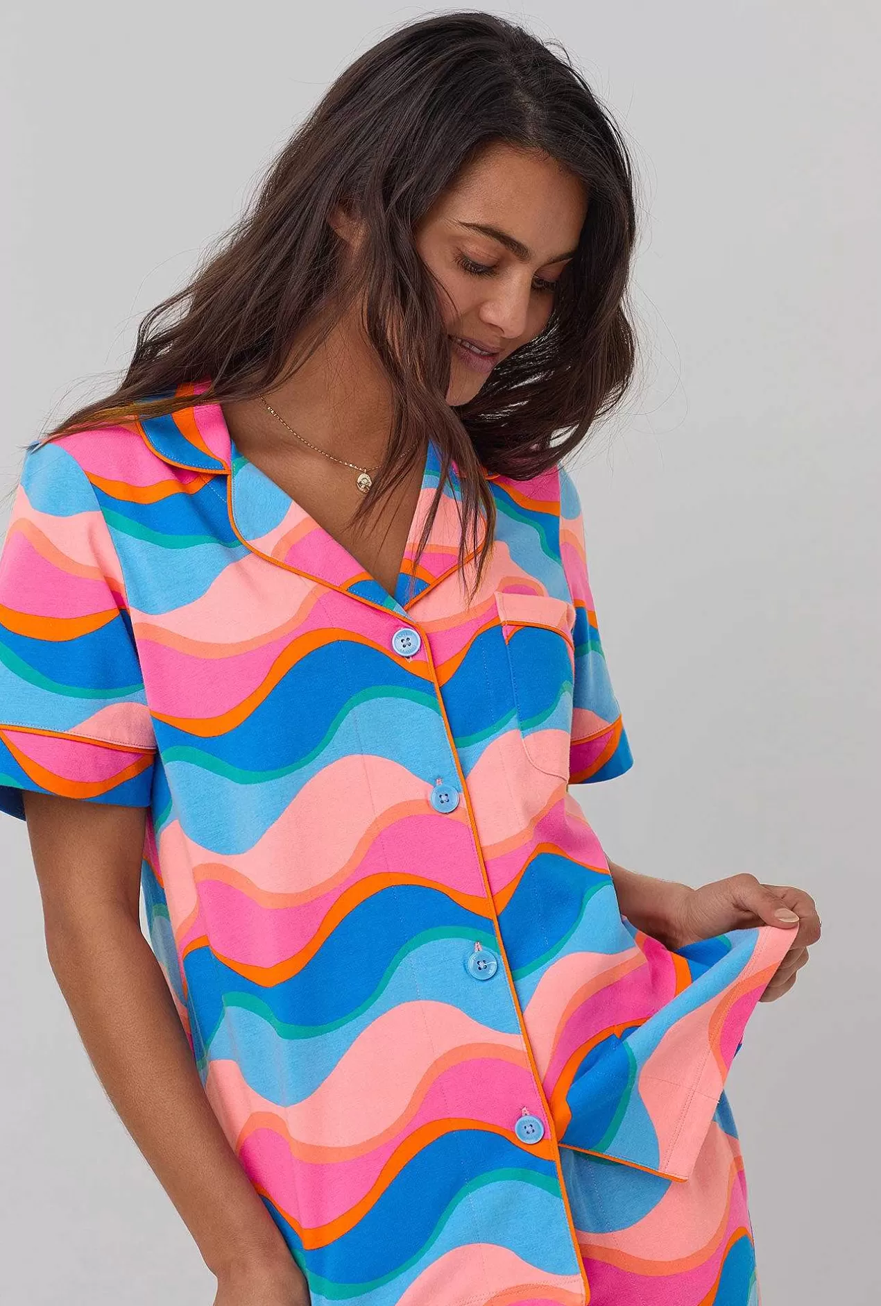 Cropped Sets*Bedhead Pajamas Bedhead X Trina Turk New Wave Women'S Short Sleeve Classic Stretch Jersey Cropped Pj Set