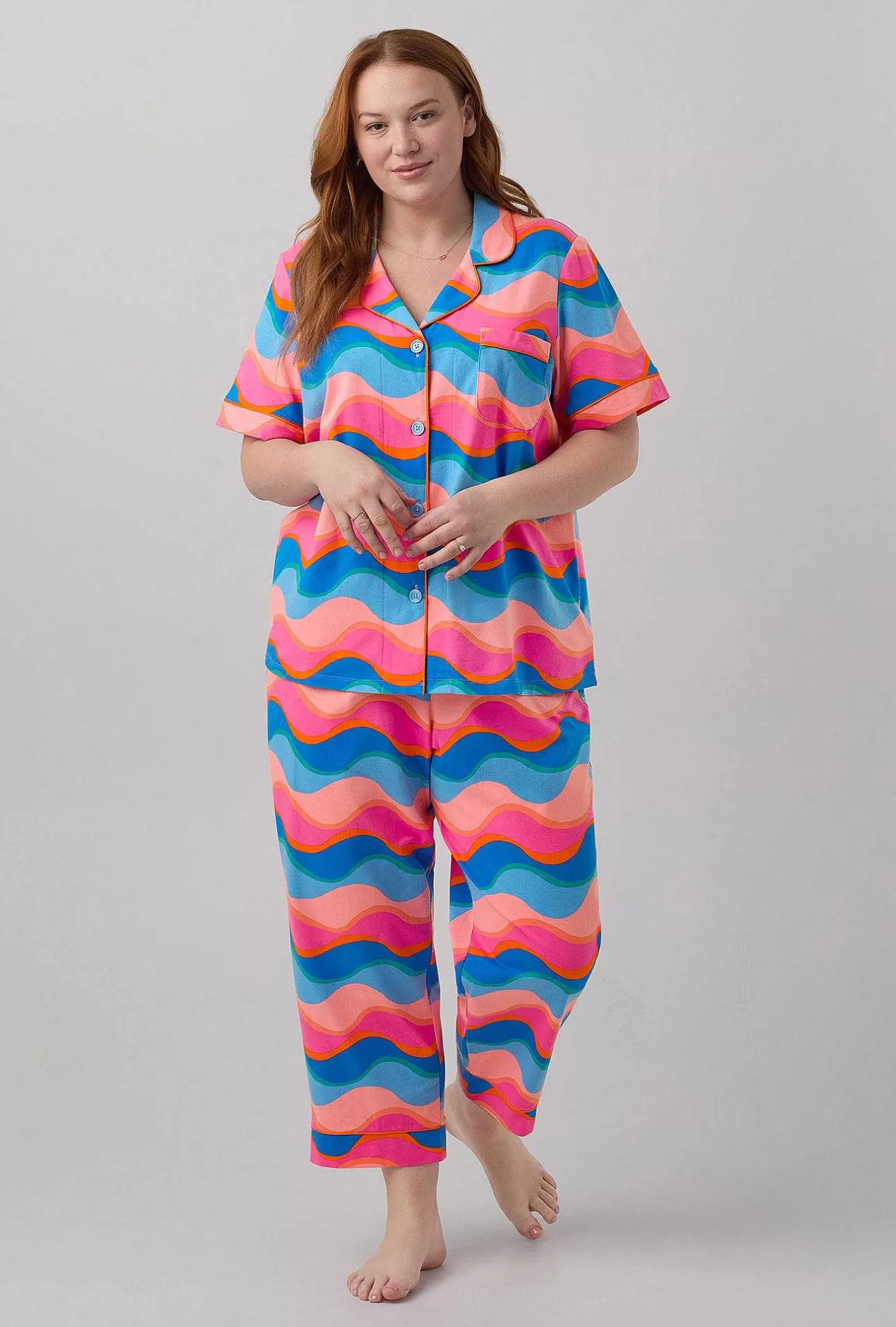 Cropped Sets*Bedhead Pajamas Bedhead X Trina Turk New Wave Women'S Short Sleeve Classic Stretch Jersey Cropped Pj Set