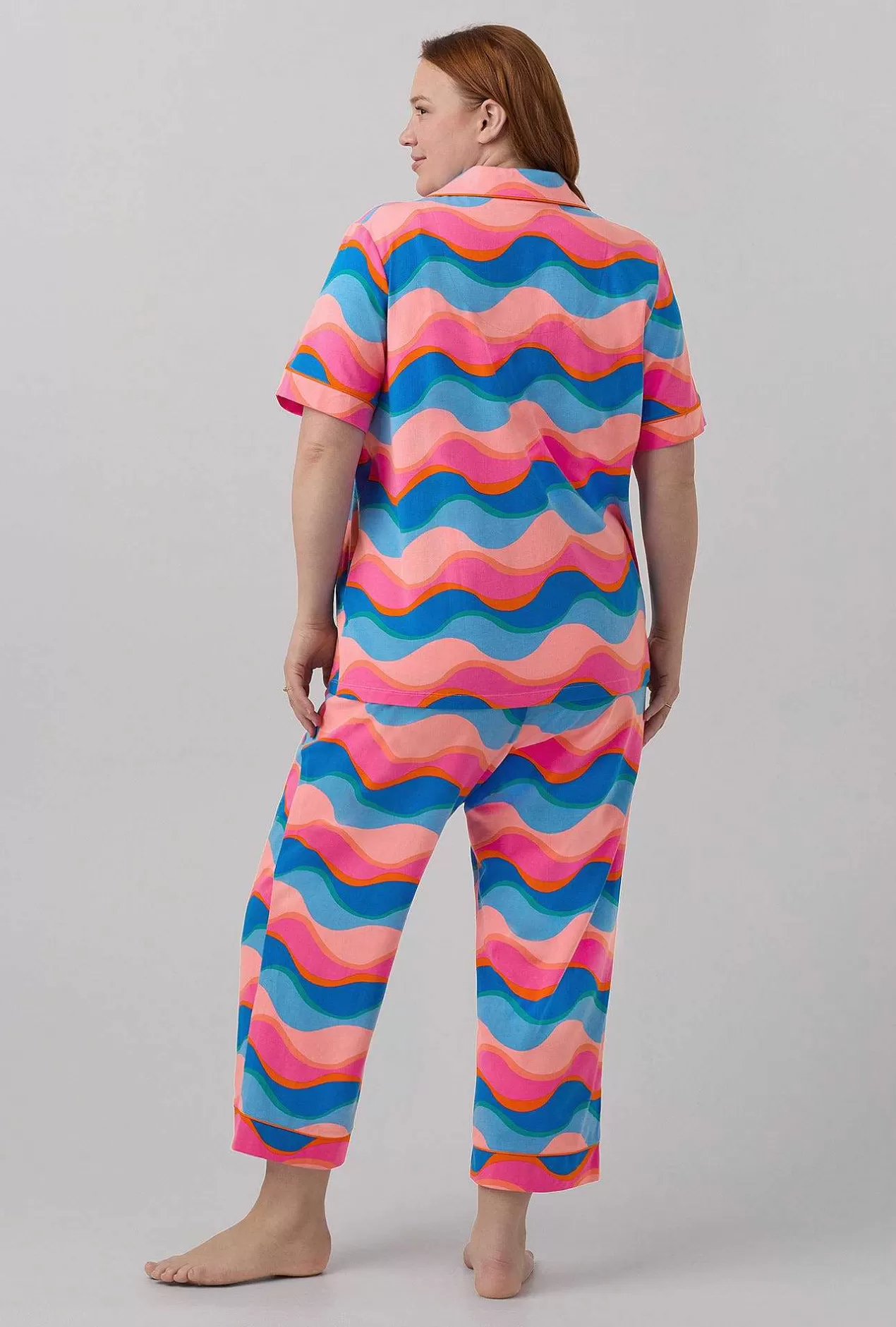 Cropped Sets*Bedhead Pajamas Bedhead X Trina Turk New Wave Women'S Short Sleeve Classic Stretch Jersey Cropped Pj Set