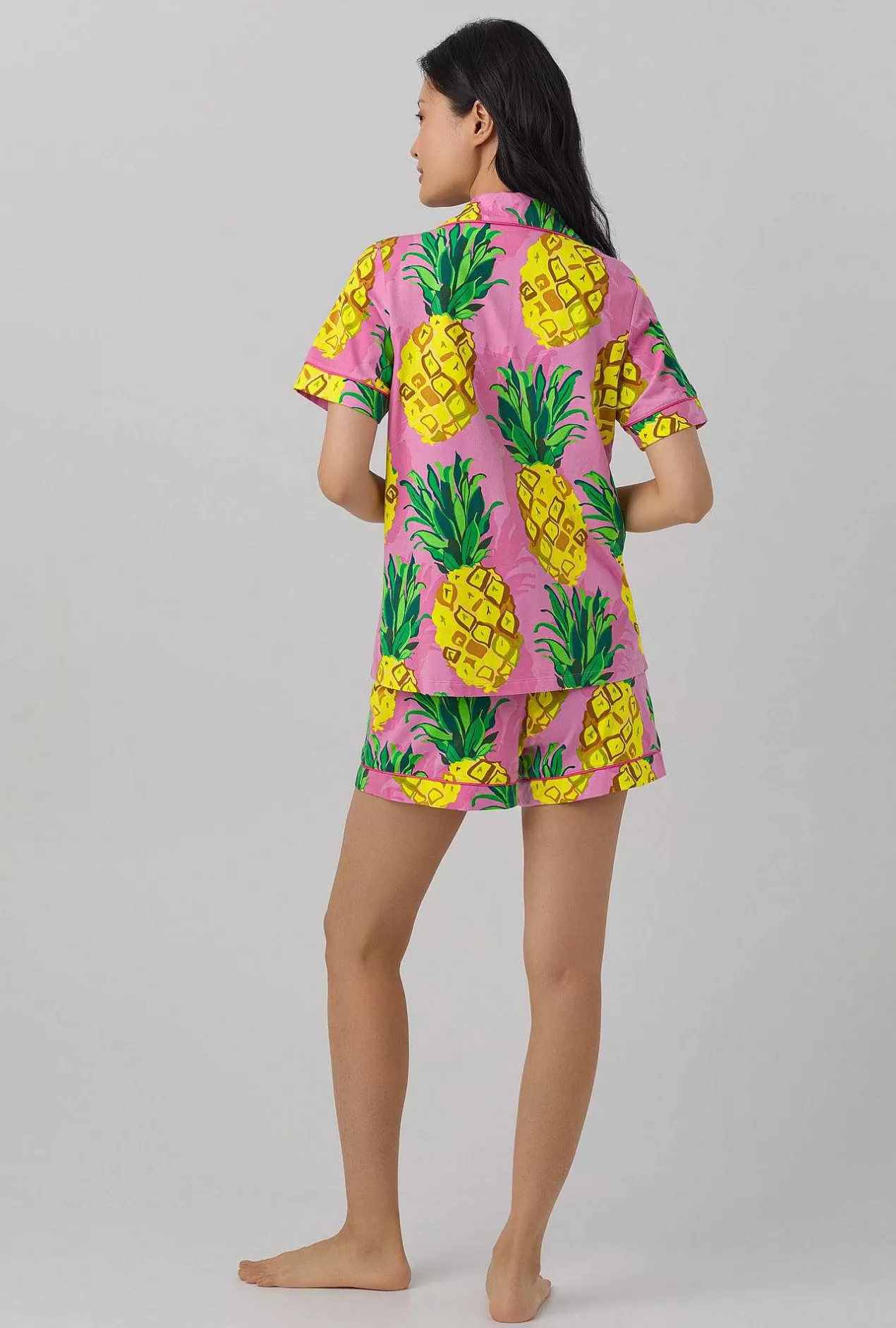 Extended Sizes*Bedhead Pajamas Bedhead X Trina Turk Pineapples Women'S Short Sleeve Classic Shorty Stretch Jersey Pj Set