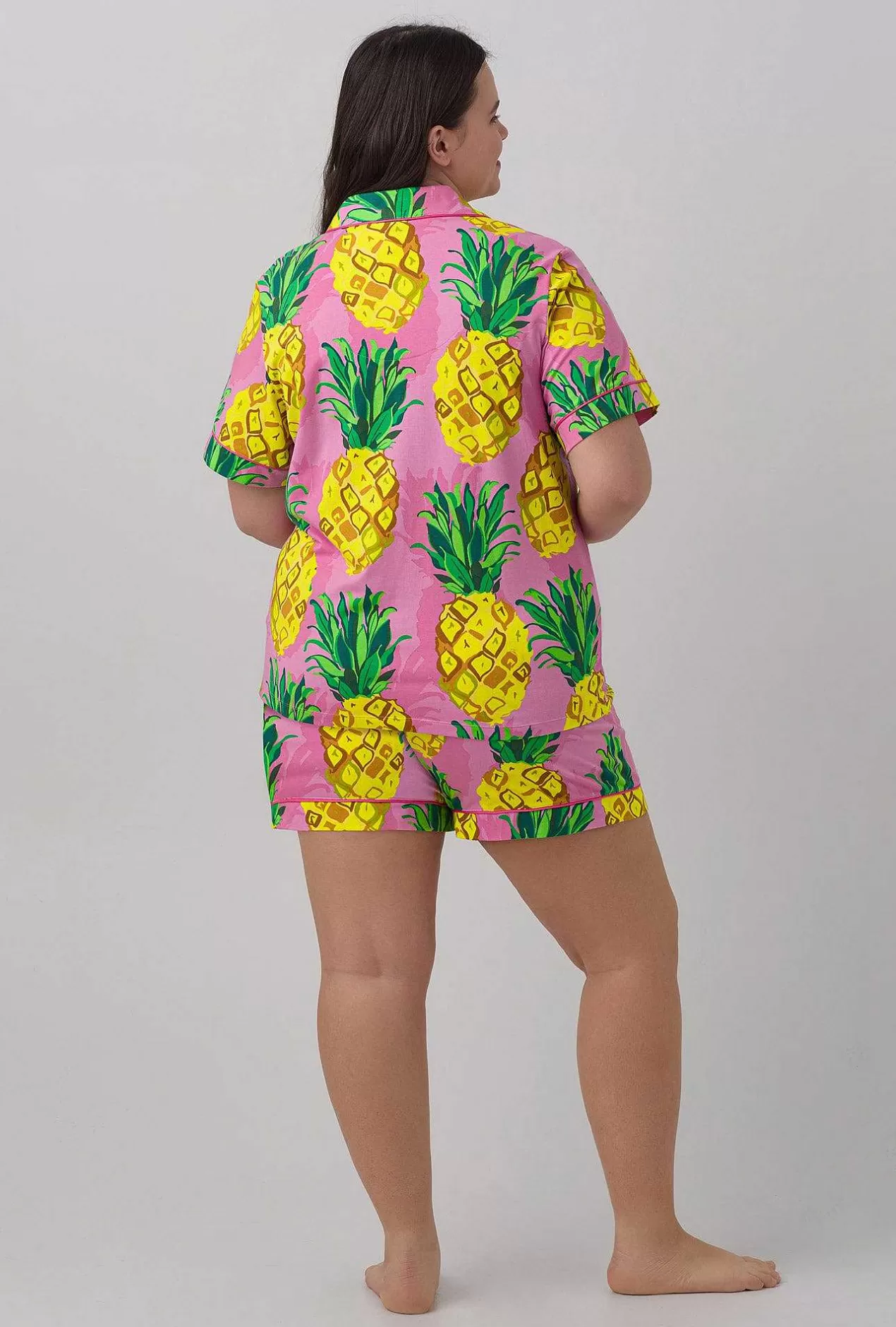 Extended Sizes*Bedhead Pajamas Bedhead X Trina Turk Pineapples Women'S Short Sleeve Classic Shorty Stretch Jersey Pj Set