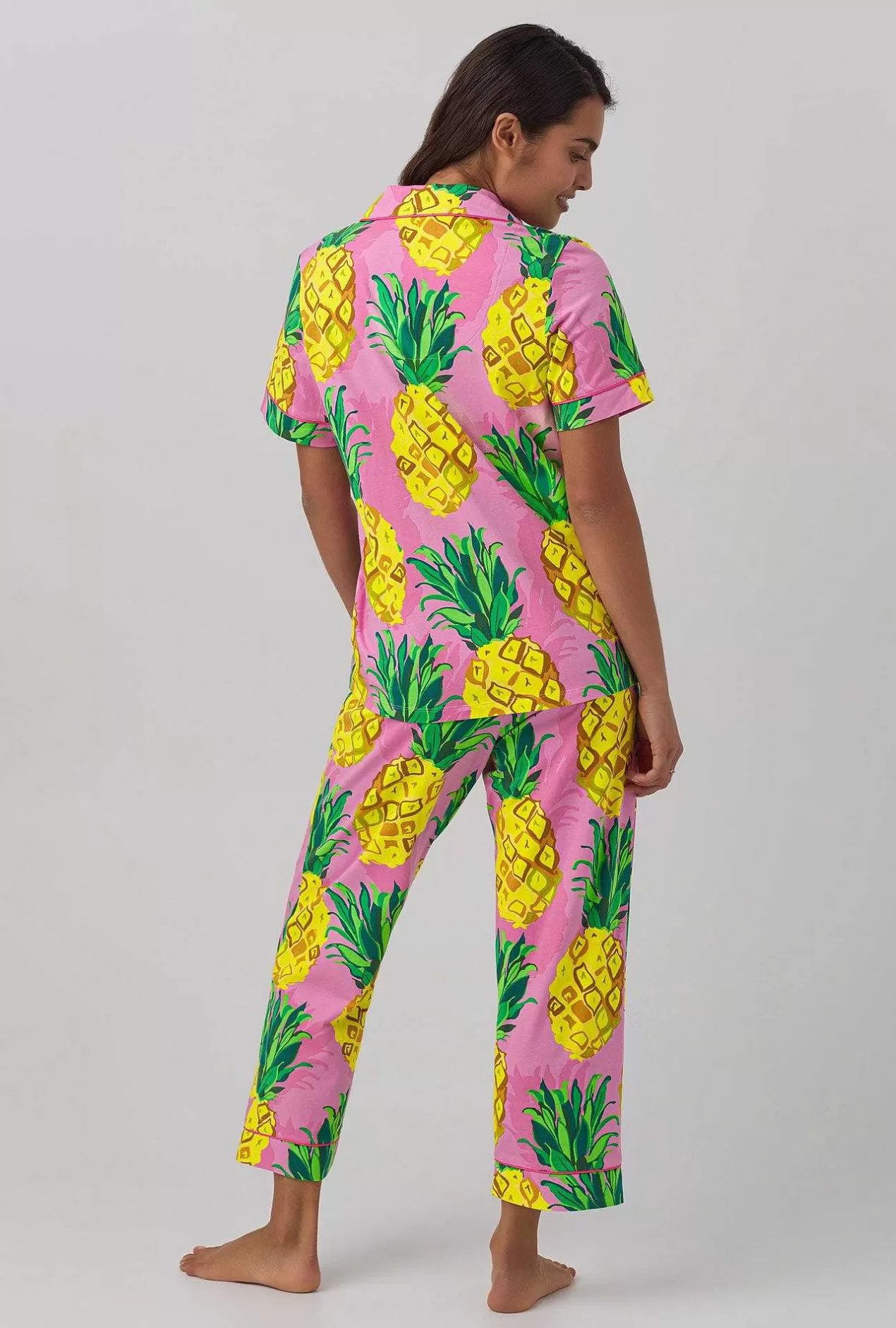 Cropped Sets*Bedhead Pajamas Bedhead X Trina Turk Pineapples Women'S Short Sleeve Classic Stretch Jersey Cropped Pj Set