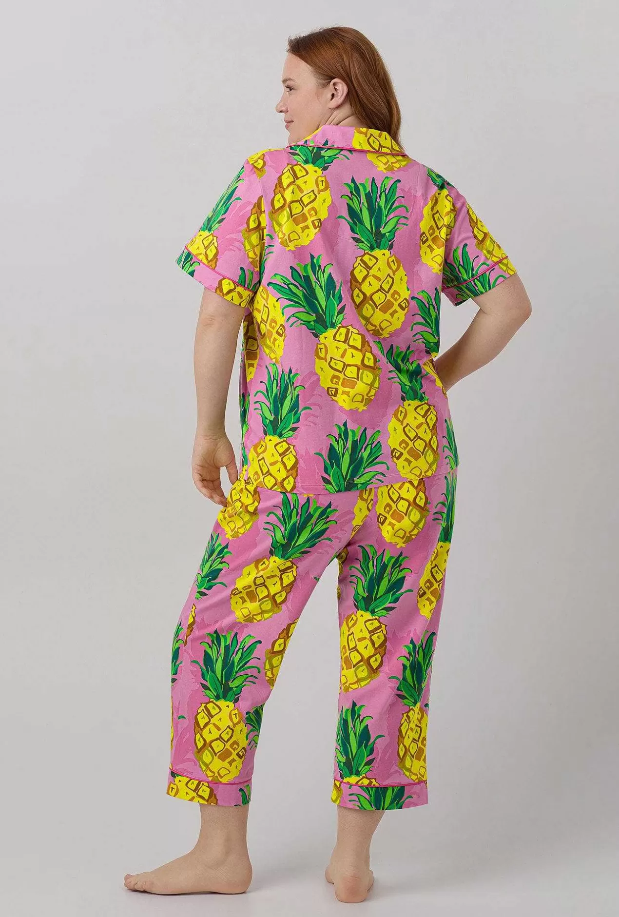Cropped Sets*Bedhead Pajamas Bedhead X Trina Turk Pineapples Women'S Short Sleeve Classic Stretch Jersey Cropped Pj Set