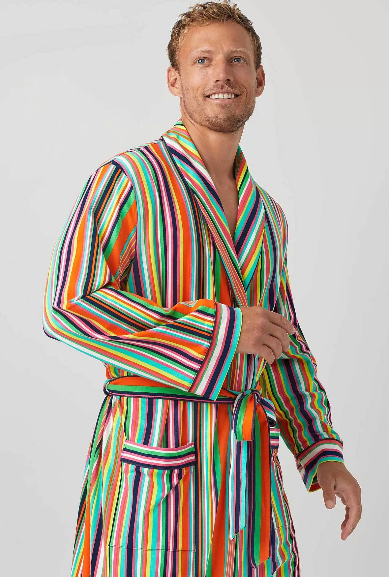 Men'S Robes*Bedhead Pajamas Bedhead X Trina Turk Stripe Unisex Stretch Jersey Robe De Chambre