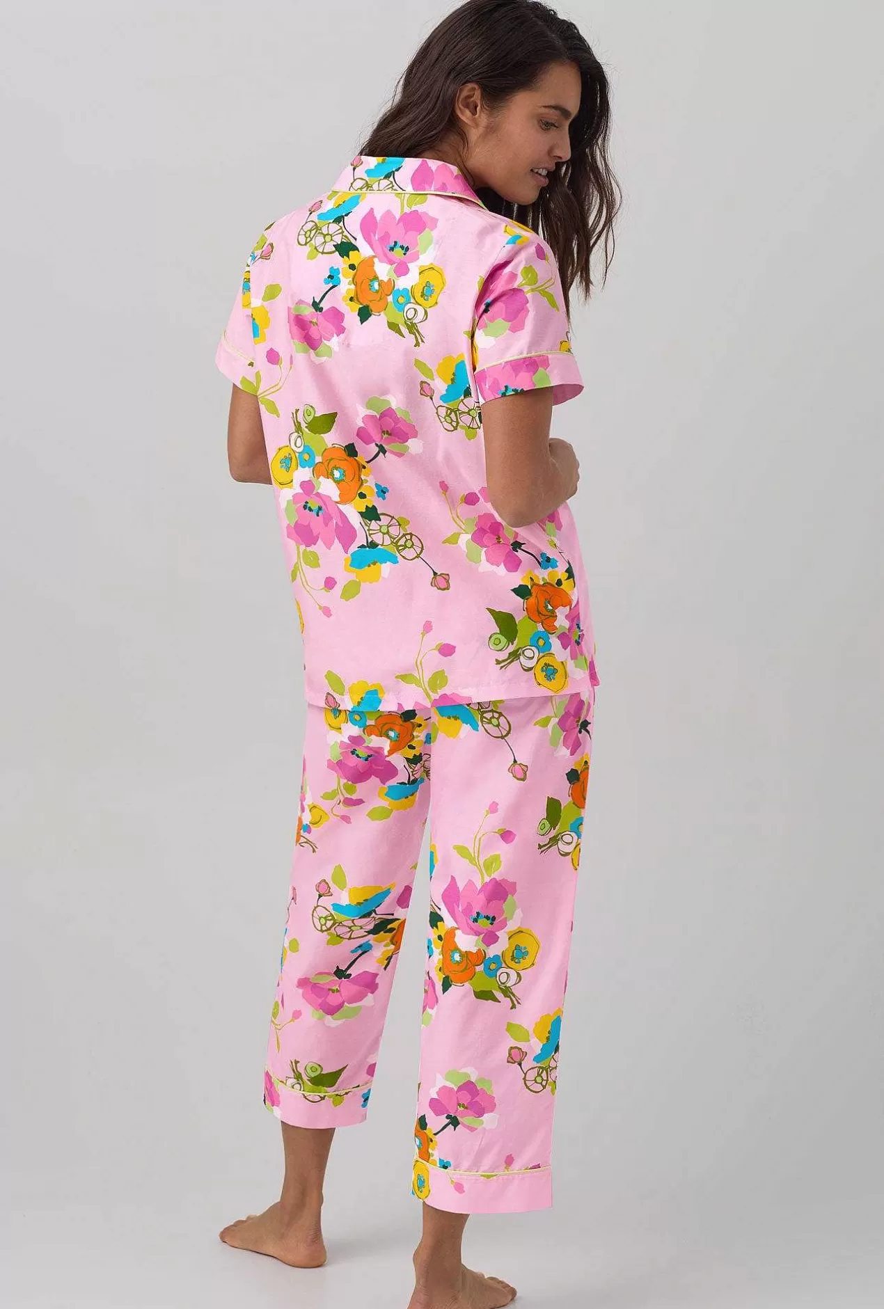 Cropped Sets*Bedhead Pajamas Bedhead X Trina Turk Summer Blooms Women'S Short Sleeve Classic Woven Cotton Silk Cropped Pj Set