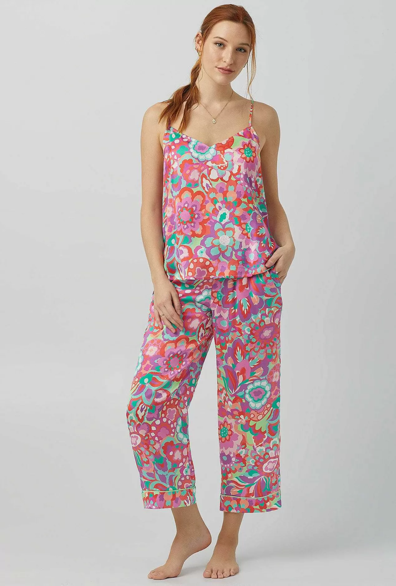 Cropped Sets*Bedhead Pajamas Bedhead X Trina Turk Summer Floral Cami Washable Silk Satin Cropped Pj Set