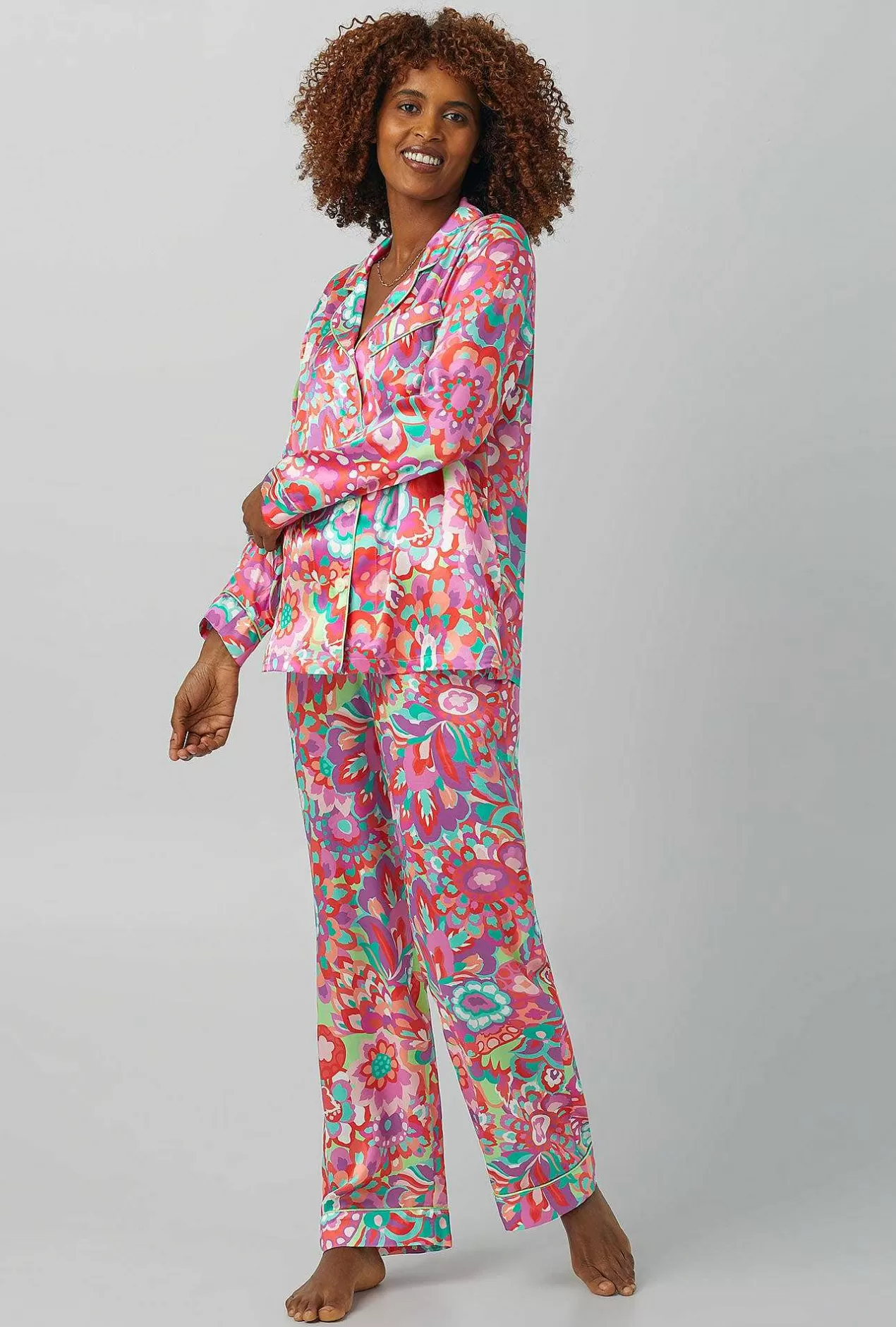 Long Sleep Sets*Bedhead Pajamas Bedhead X Trina Turk Summer Floral Long Sleeve Classic Washable Silk Pj Set